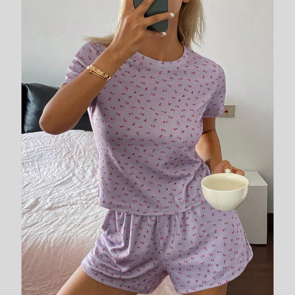 Floral Round Neck Top and Shorts Lounge Set - ZKZOOK