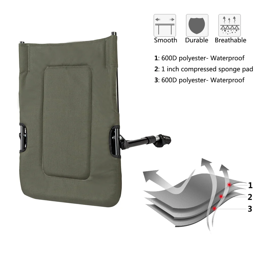 VINGLI Oversized Fishing Chair with Footrest Support 440 lbs 160° Adjustable Backrest, Black & Army Green - Image 5
