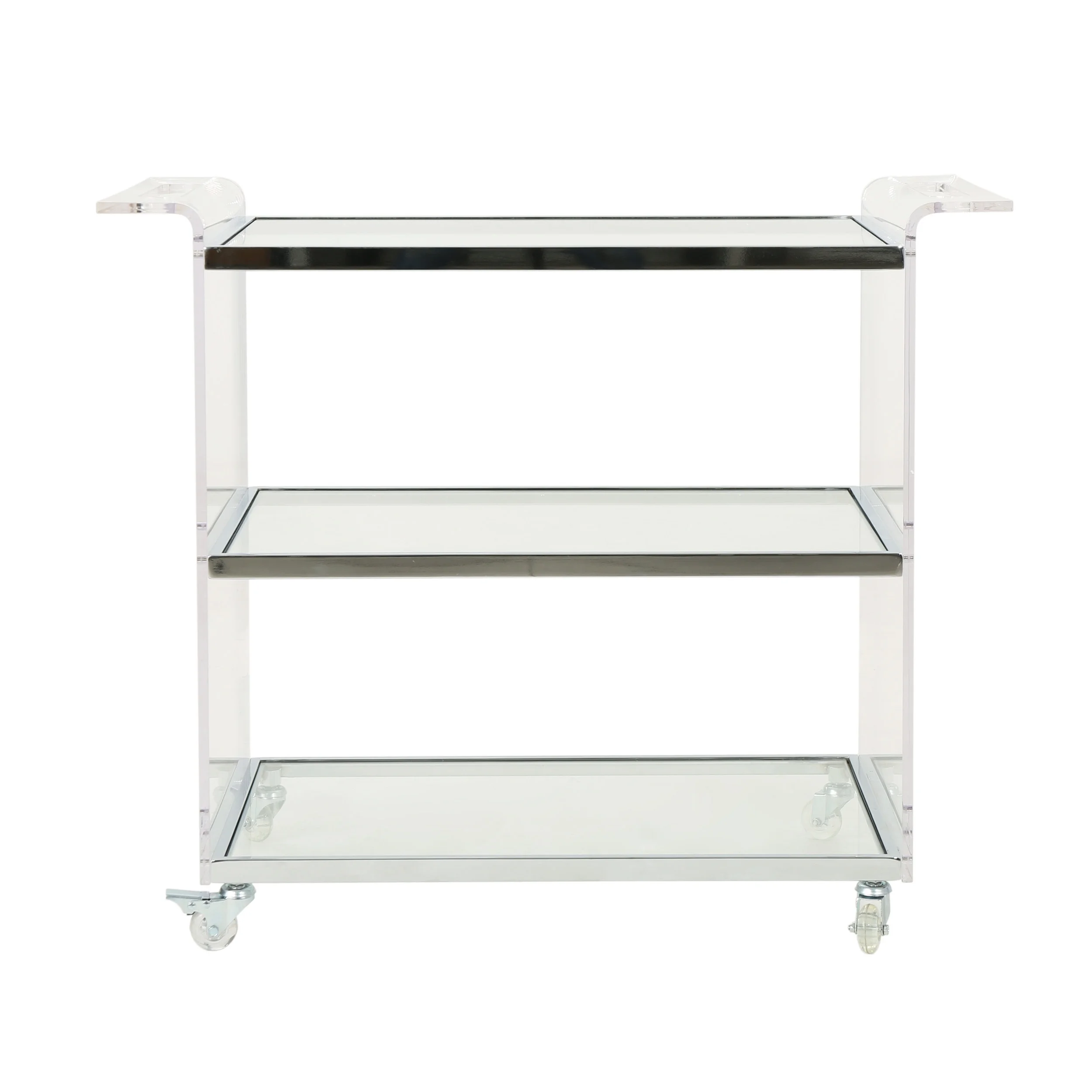 GDF Studio Dax Modern Glam Tempered Glass 3 Tiered Bar Cart, Clear