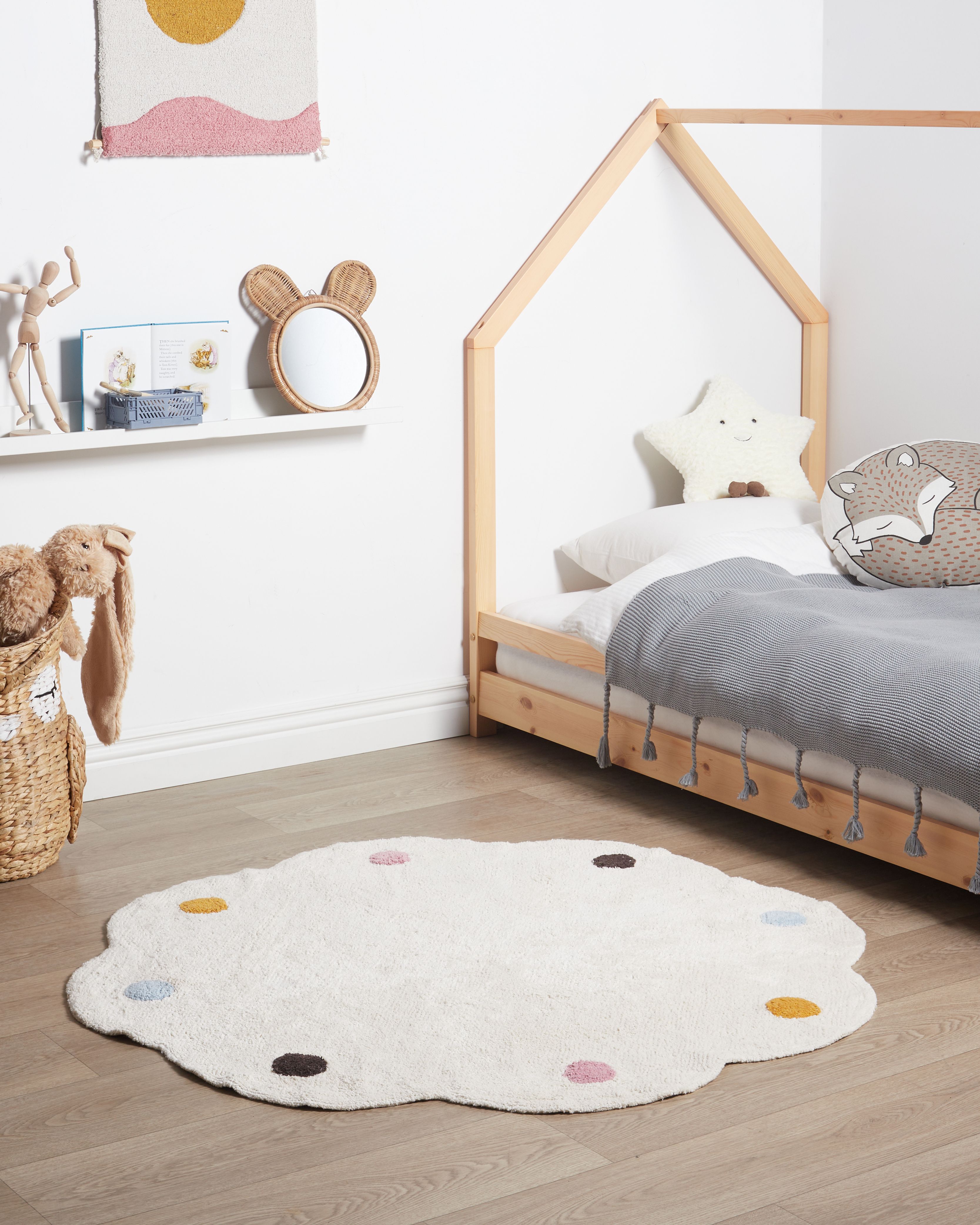 Kids Rug DUREVI Light Beige ø 120 cm Cotton