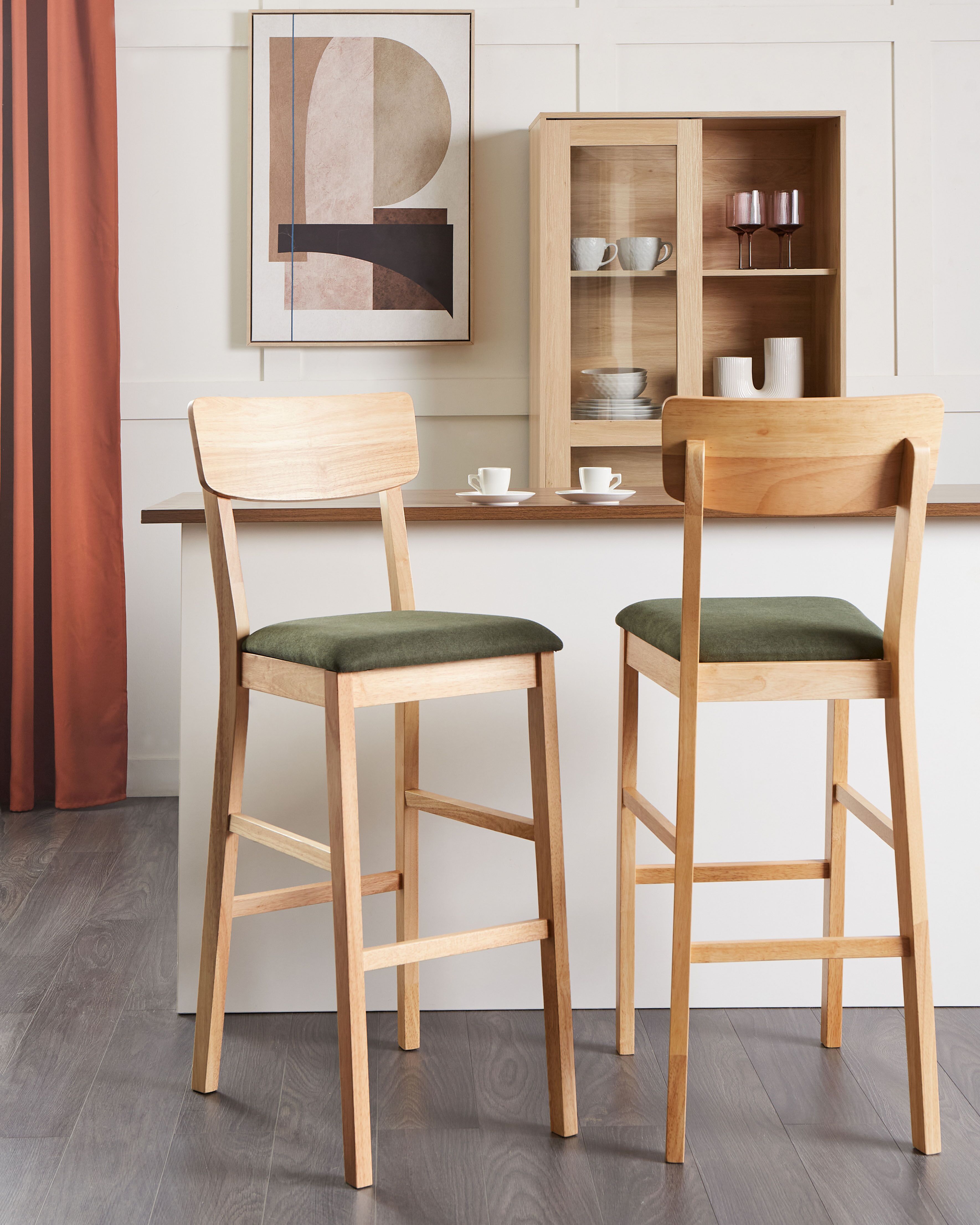 Set of 2 Bar Chairs AMBLER Light Brown/ Green