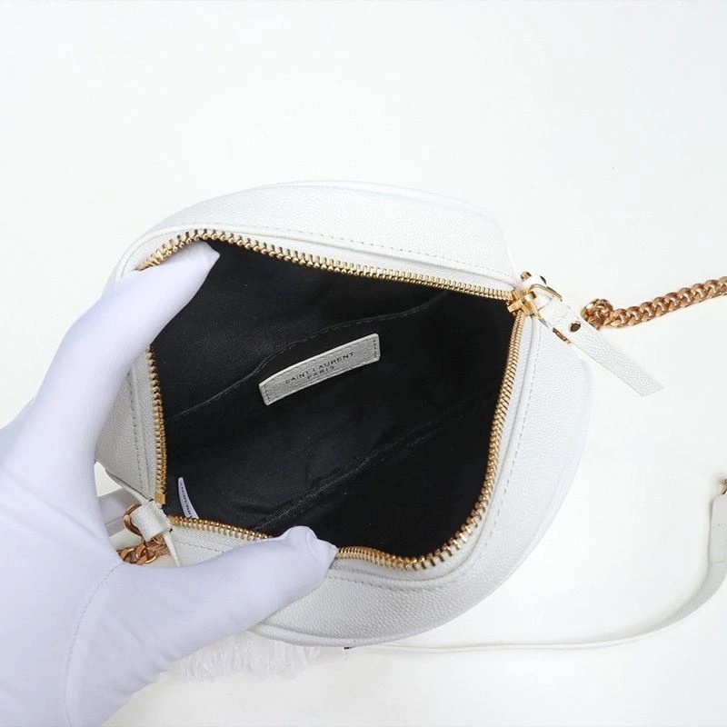 Saint Laurent Vinyle Round Camera Bag In Grained Matelasse Leather White Gold - 1:1High-quality replica