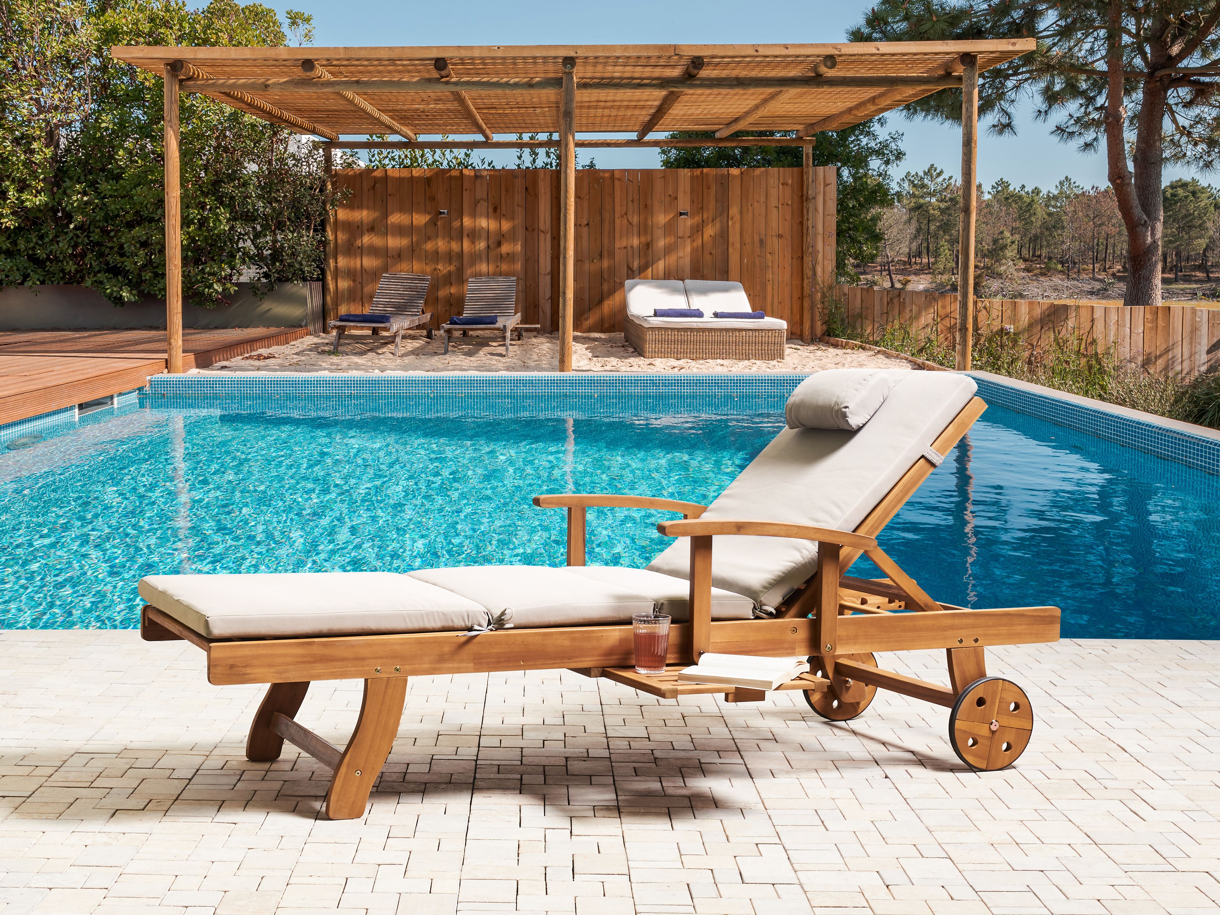 Sun Lounger Pad Cushion TOSCANA/JAVA/AMANTEA PREMIUM 189 x 58 cm Light Beige