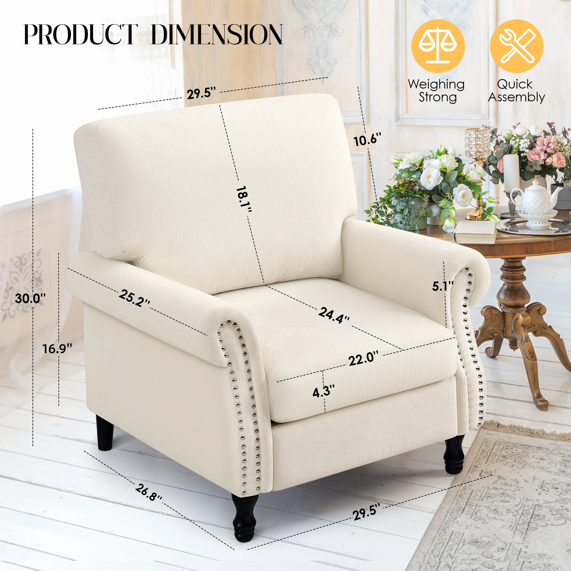 COOLHUT Modern Accent Chair Armchair, Linen Fabric Upholstered Comfy Single Sofa with Solid Wood Frame for Living Room, Gray - Image 14