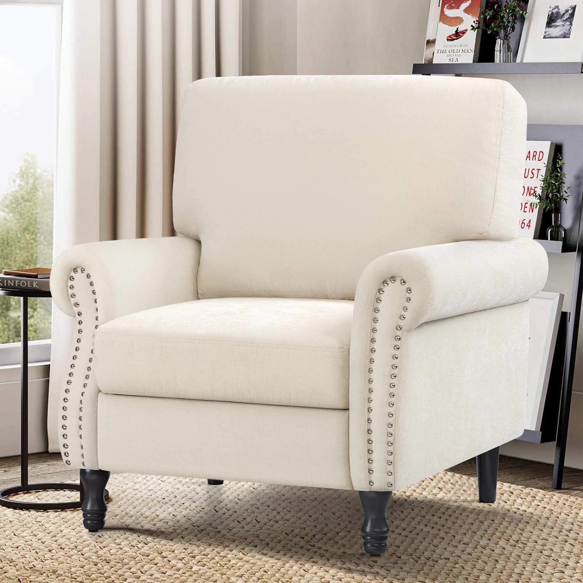 COOLHUT Modern Accent Chair Armchair, Linen Fabric Upholstered Comfy Single Sofa with Solid Wood Frame for Living Room, Gray - Image 19