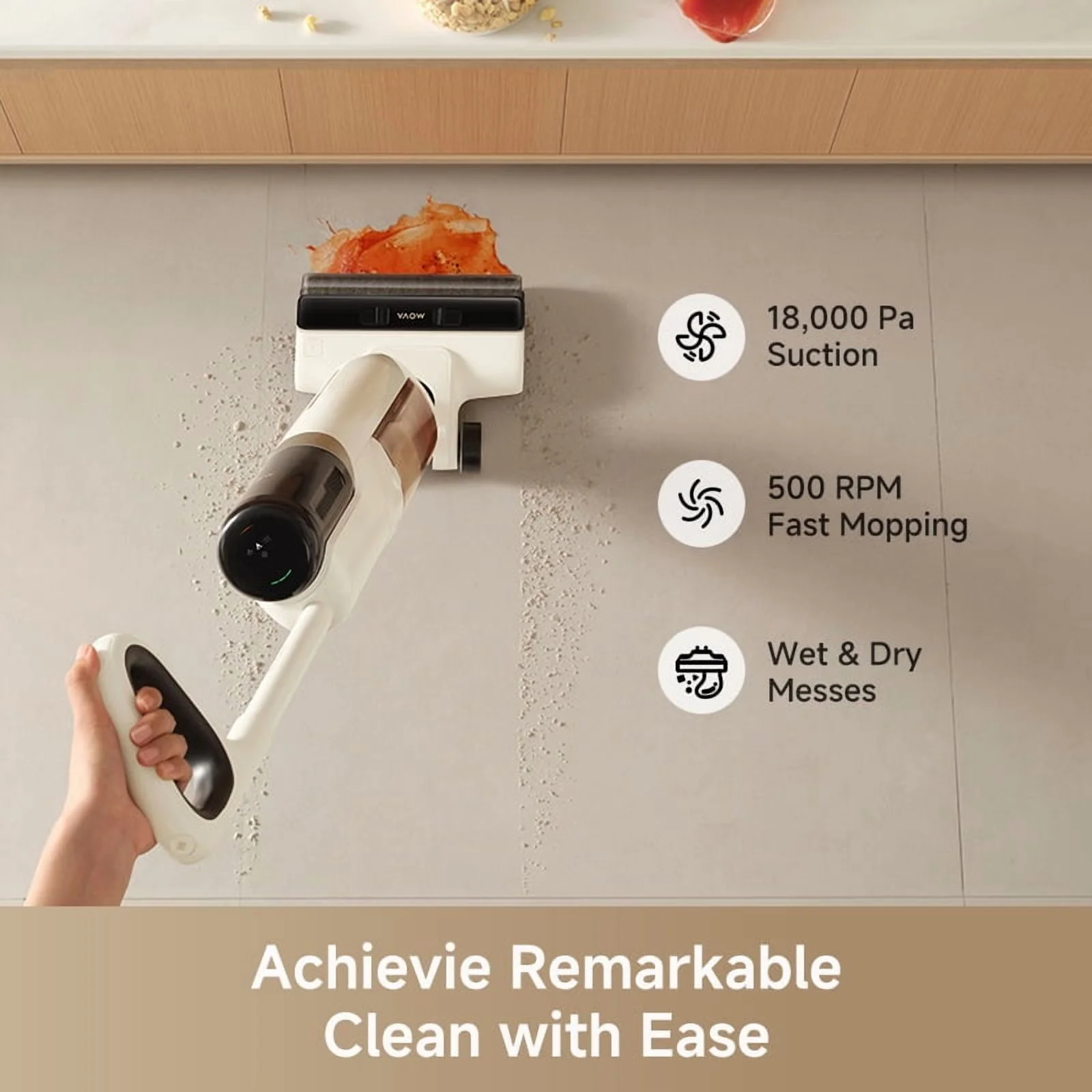 MOVA K30SE Wet Dry Vacuum,180��Flat Reach Floor Mop,Self Dual-Edge Cleaning,18000 Pa Suction