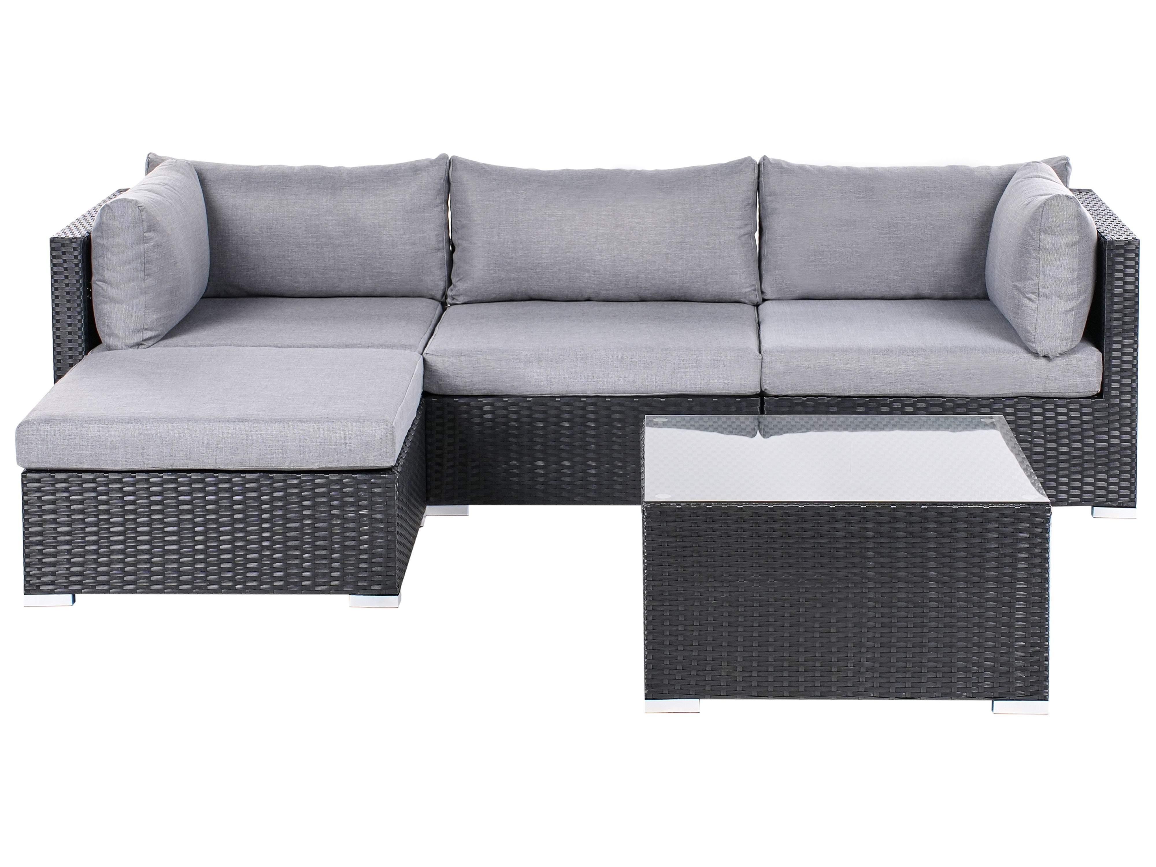 Garden Corner Sofa with Table 4 Seater SANO Right Hand PE Rattan Black