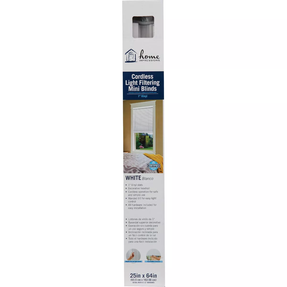 Home Impressions 25 In. x 64 In. x 1 In. White Vinyl Light Filtering Cordless Mini Blind
