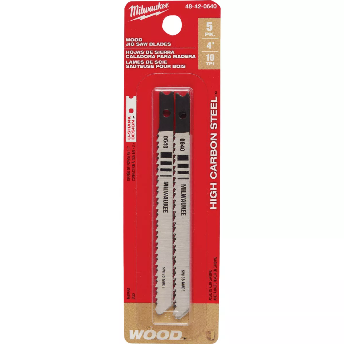 Milwaukee U-Shank 4 In. x 10 TPI High Carbon Steel Jig Saw Blade, Wood Cutting (5-Pack)