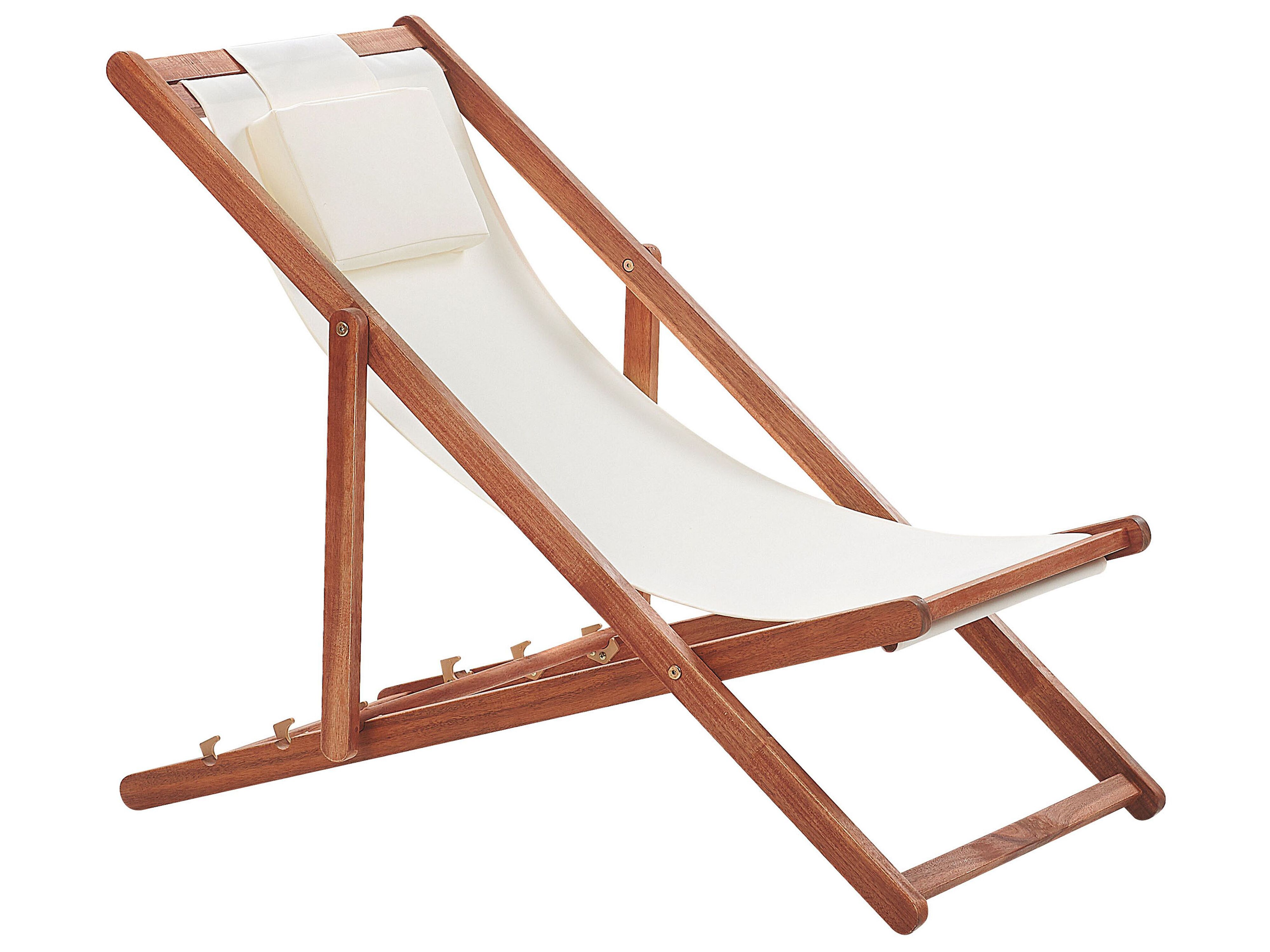 Folding Deck Chair AVELLINO Acacia Wood Off-White