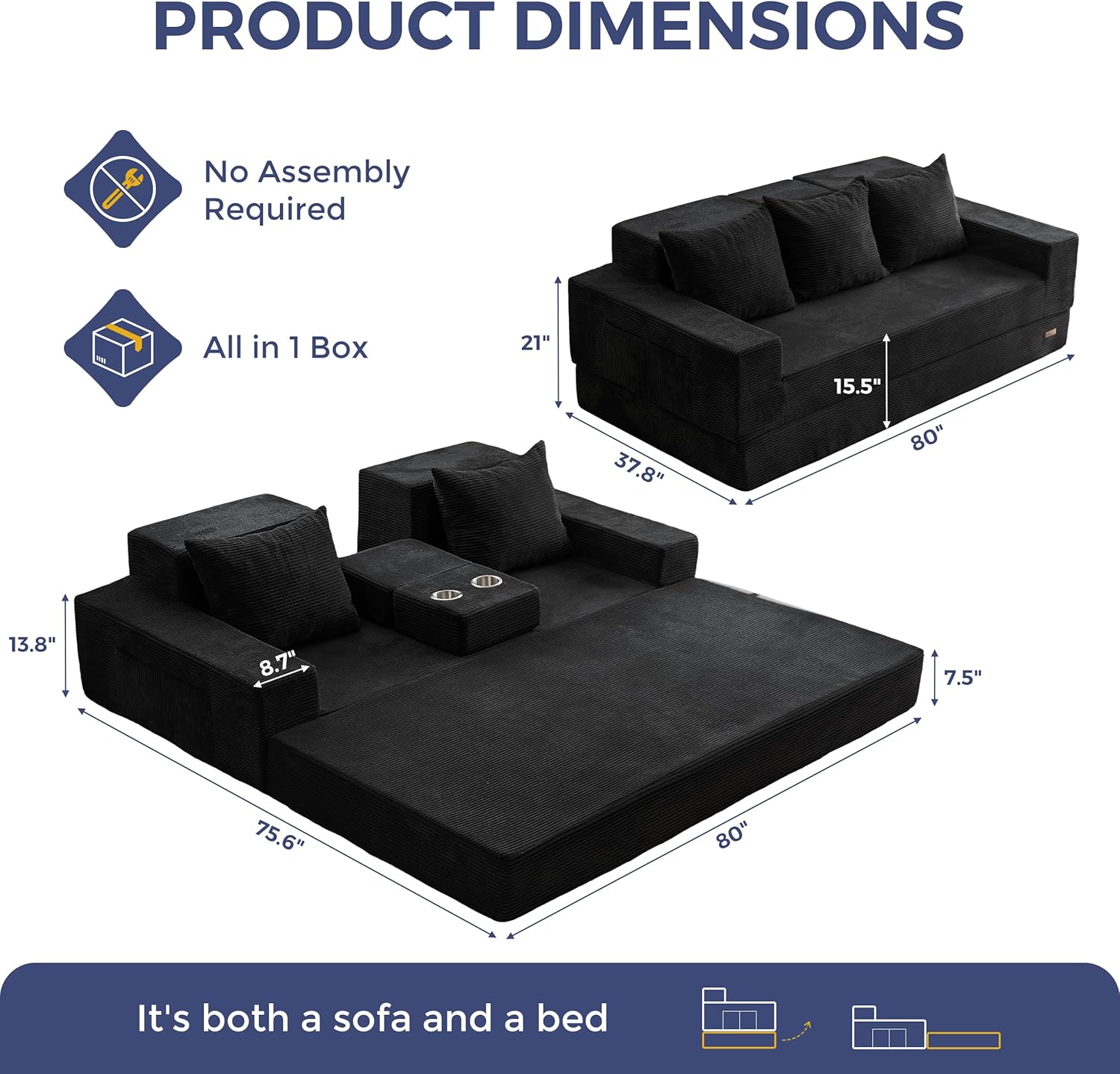 MAXYOYO Convertible Sofa Bed, 80