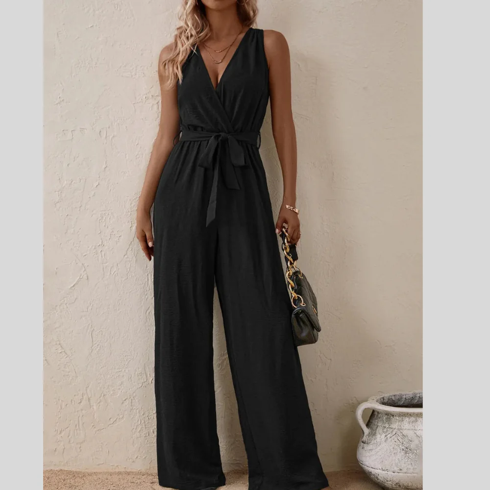 Honey Tied Surplice Sleeveless Wide Leg Jumpsuit - ZKZOOK