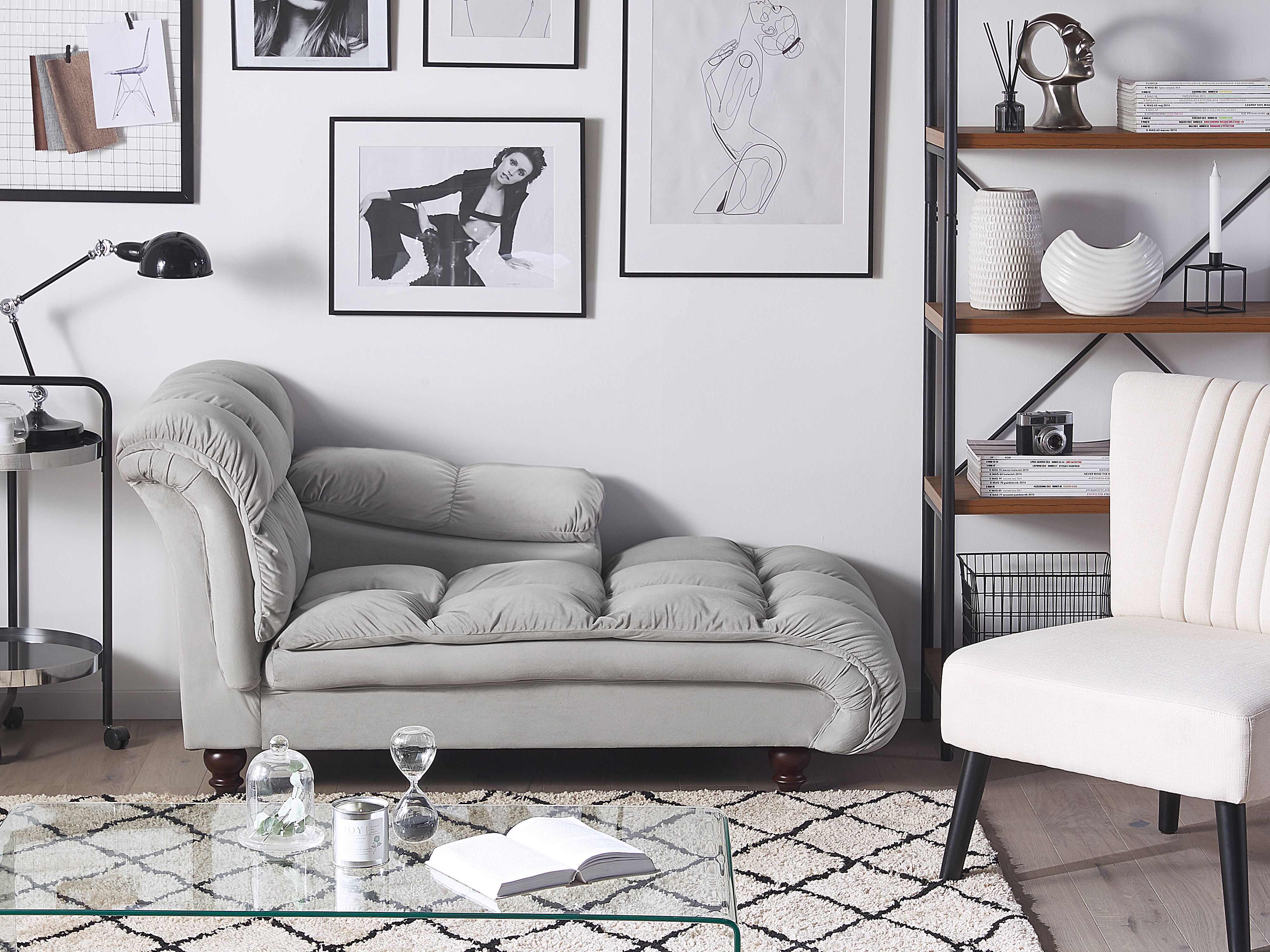 Left-Hand Chaise Lounge LORMONT Velvet Light Grey