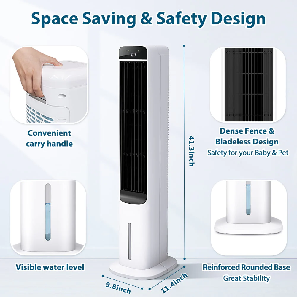 3-in-1 Evaporative Air Cooler LifePlus Portable Tower Cooling Fan Oscillating Swamp Cooler 41.5" White - Image 3