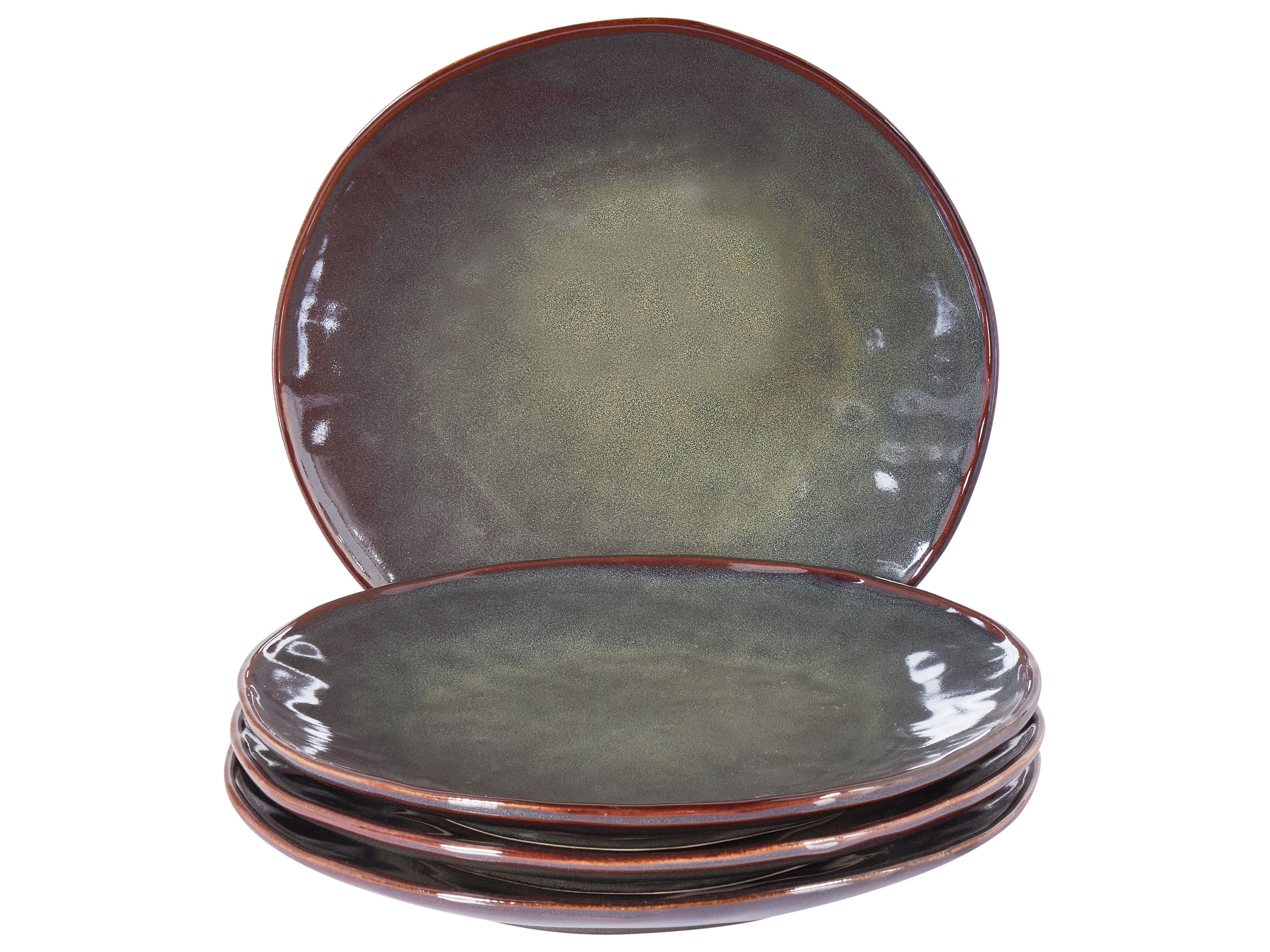 Set of 4 Dinner Plates THYME Stoneware Dark Green