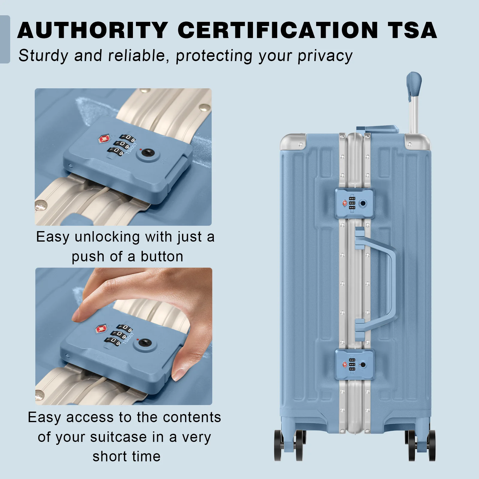 Luggage Aluminium Frame PC ABS Hardshell Suitcase with Spinner Wheels TSA Lock Zipperless Luggage 28 inch Silver - Image 17