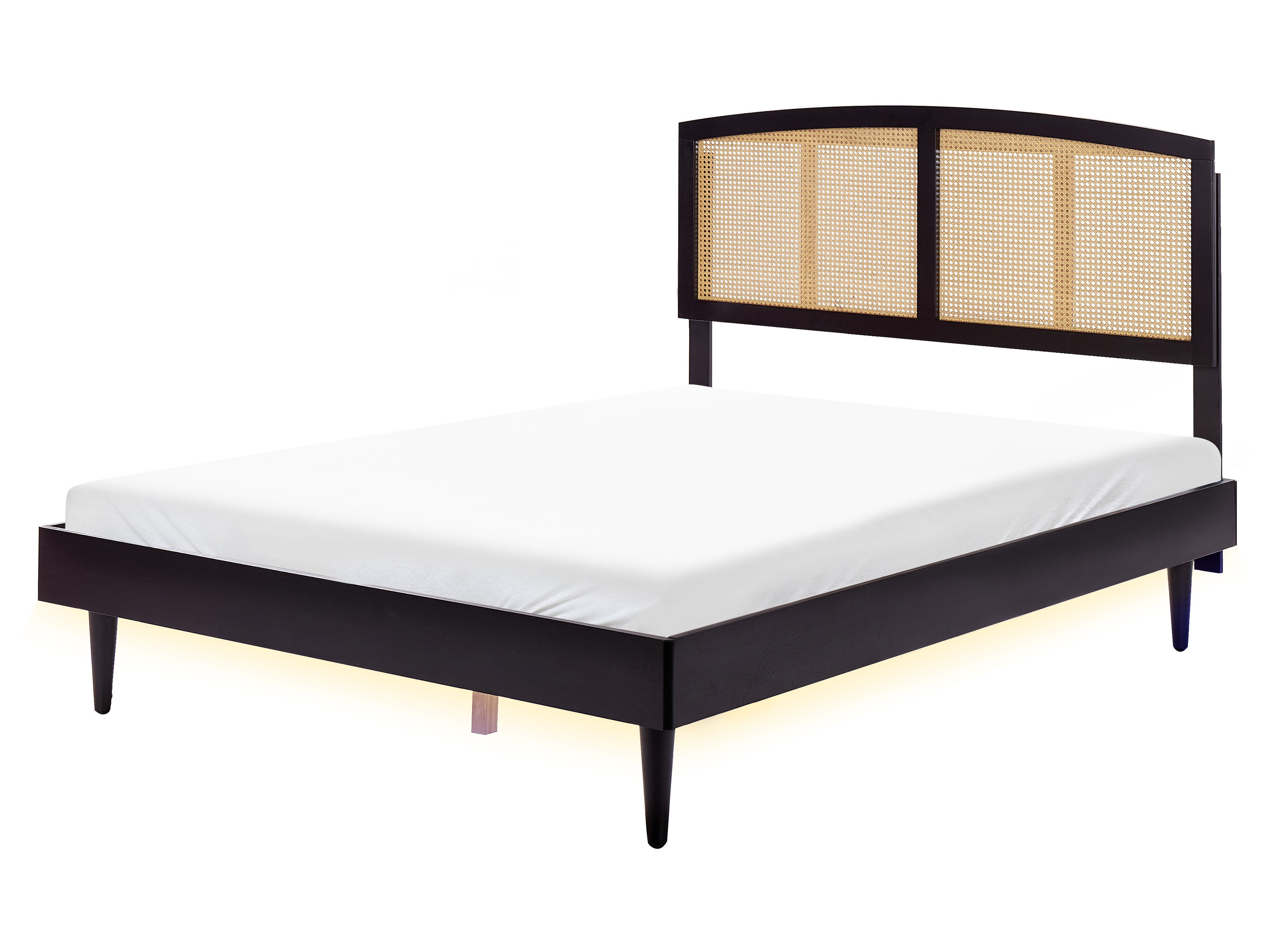 Bed with LED Rattan VARZY 160 x 200 cm (EU King Size) Black
