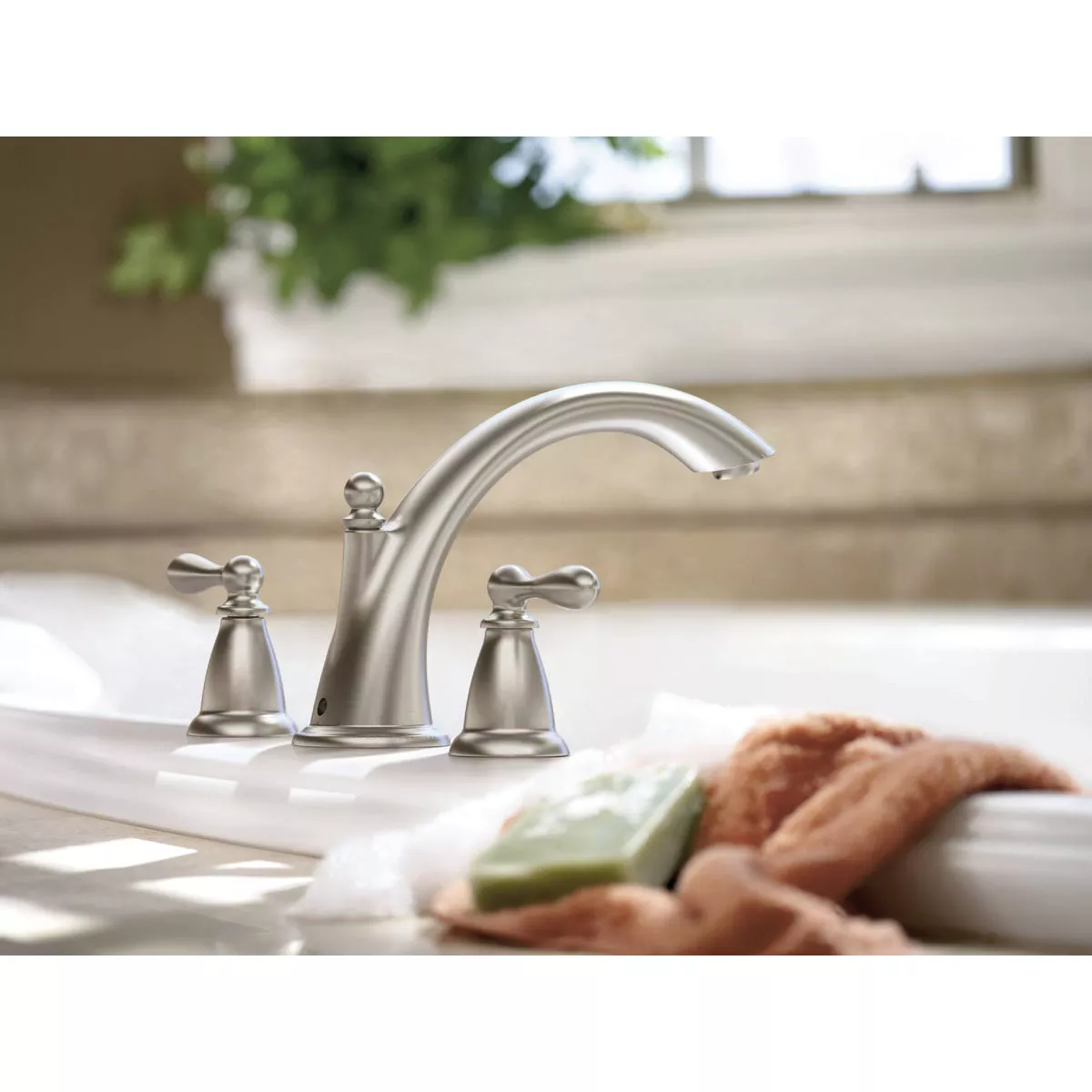 Moen Caldwell 2-Handle Lever Widespread Roman Bathtub Faucet, Spot Resist Brushed Nickel