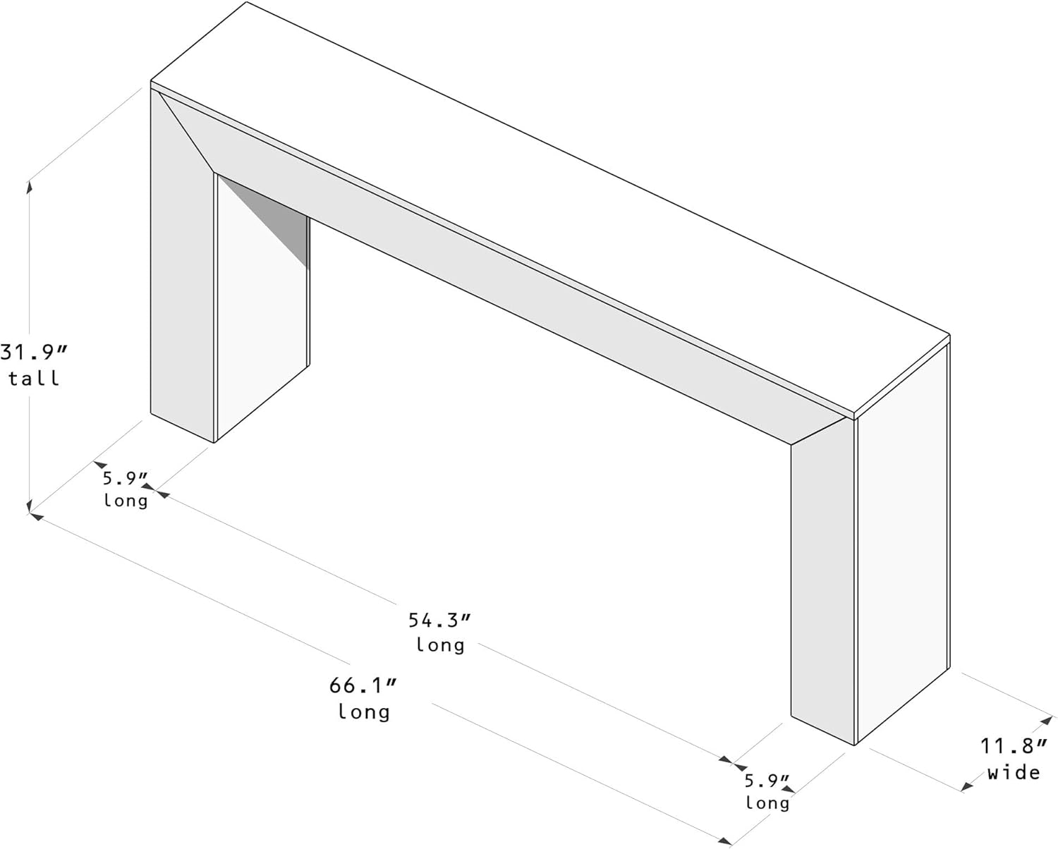 Plank+Beam Grand Console Table, 66 Inch Modern Solid Wood Sofa Table, Narrow Entryway Table for Hallway, Behind The Couch, Living Room, Foyer, Pecan Wirebrush