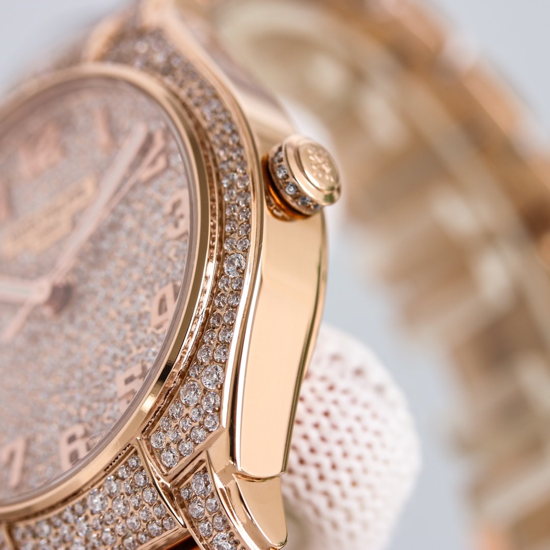 Fake Diamond Watch Replica Patek Philippe Twenty~4 Automatic Haute Joaillerie Rose Gold Diamond Paved Dial & Bracelet 7300/1450R-001(1:1 replica) - Top club