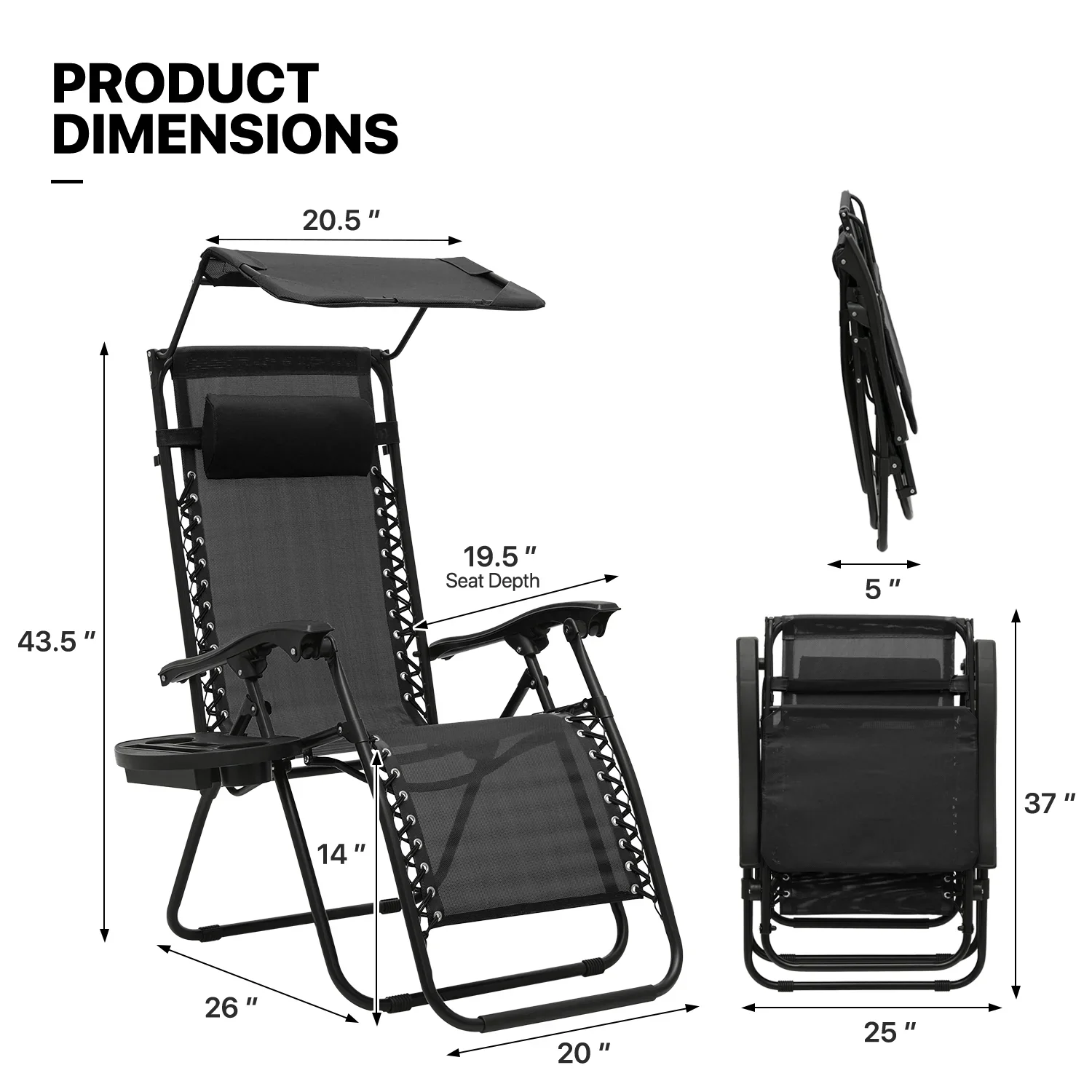 MoNiBloom Zero Gravity Reclining Chairs Set Of 2 With Canopy Shade And Headrest, Black - 330 lbs - Image 10 MoNiBloom Zero Gravity Reclining Chairs Set Of 2 With Canopy Shade And Headrest, Black - 330 lbs - Image 10