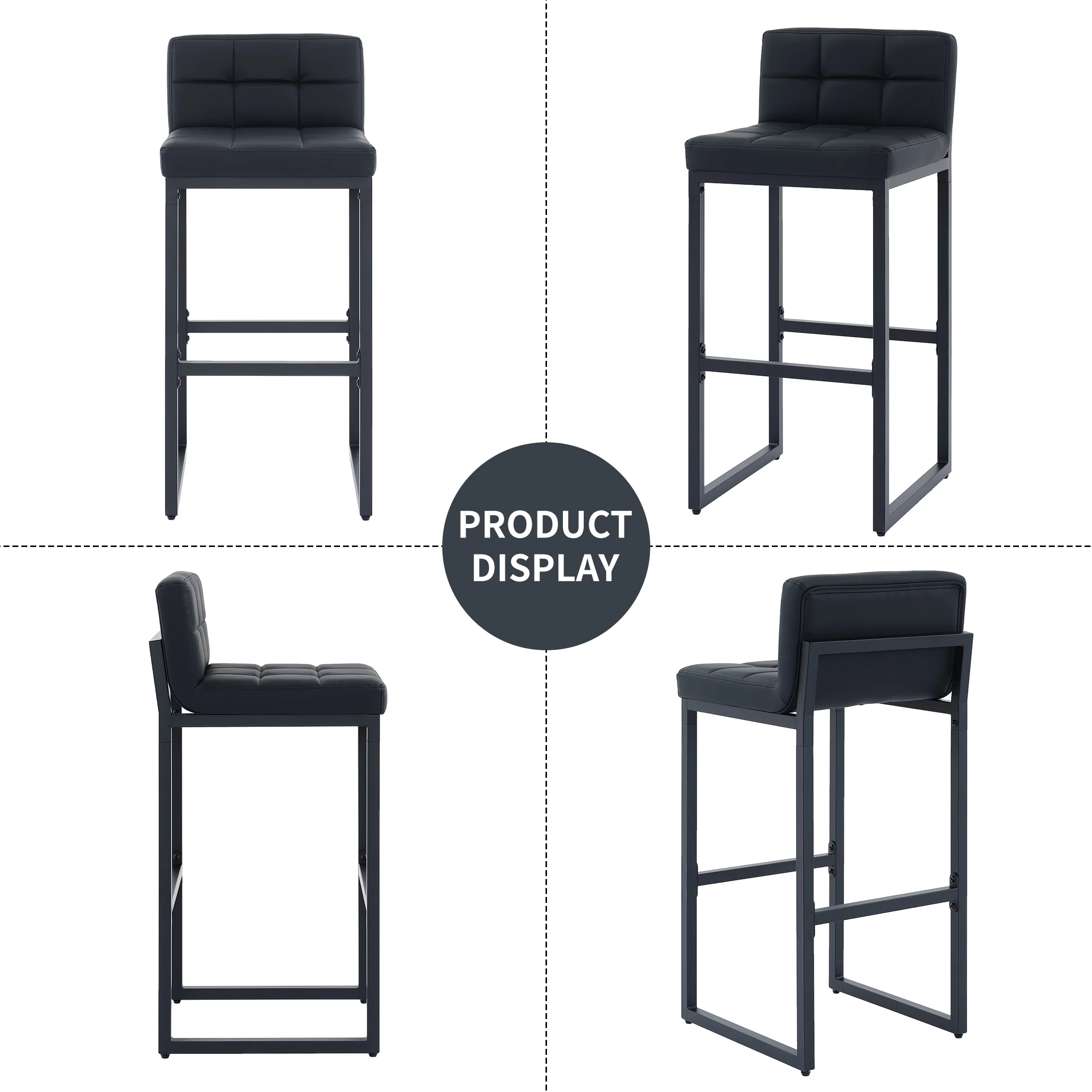FIRAVOE Bar Stools Set of 3, Counter Height Bar Stools (Low Back)(Thickened Frame) 26" PU Leather Barstools Bar Chairs for Kitchen Island, Black - Image 14