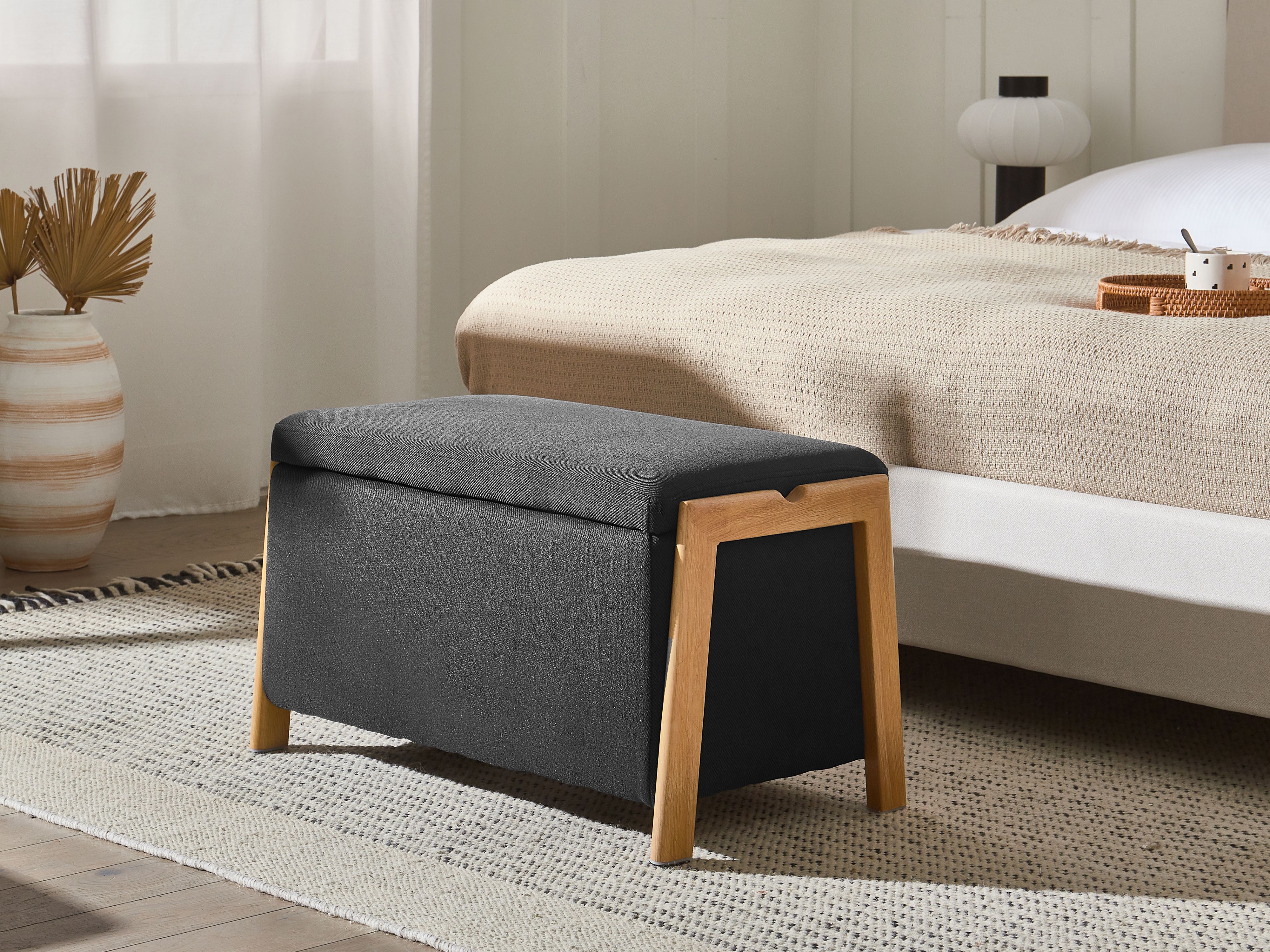 Upholstered Storage Bench EDLAND Fabric Black