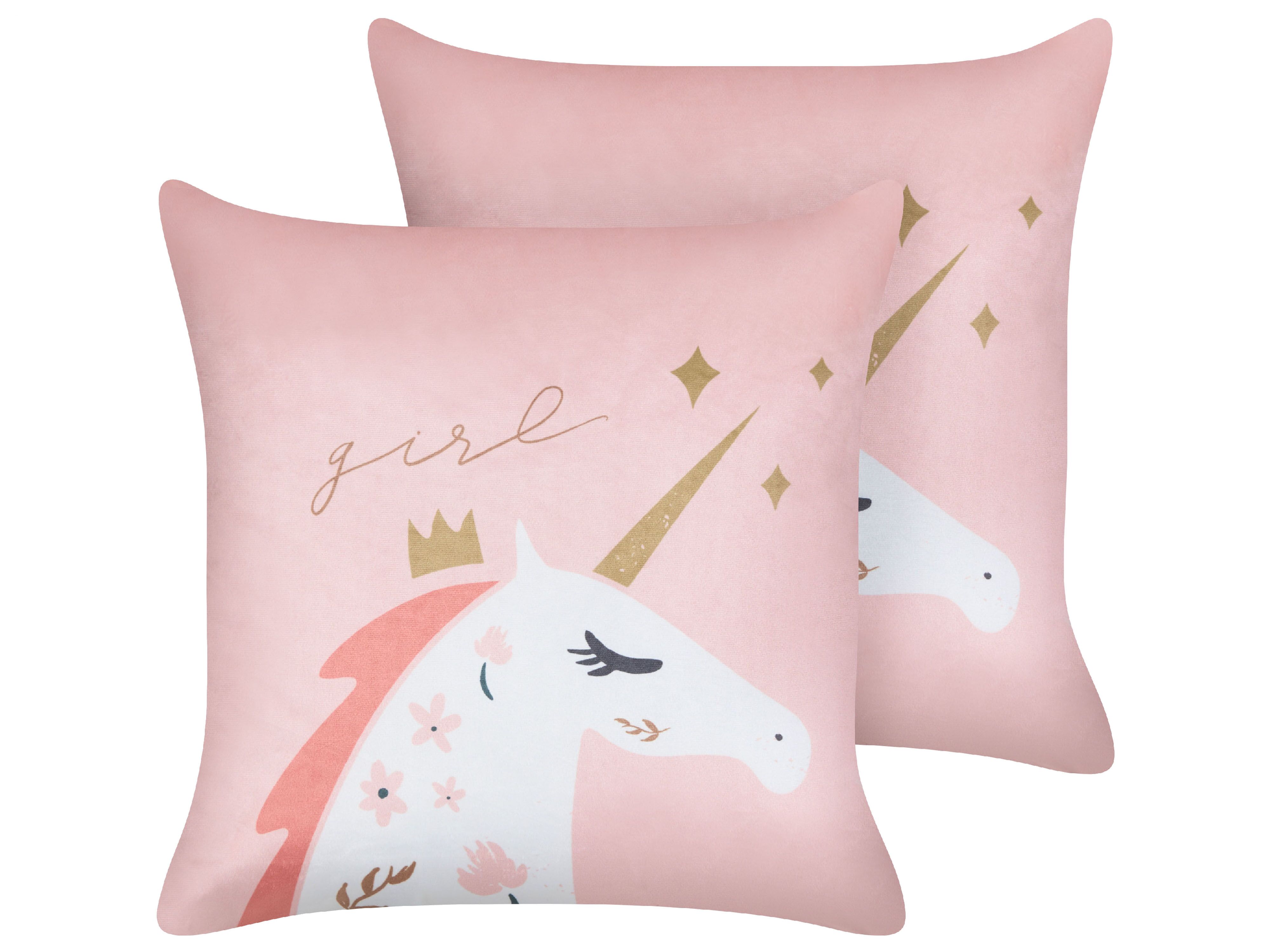 Set of 2 Decorative Cushions UNIOLA Velvet 45 x 45 cm Pink