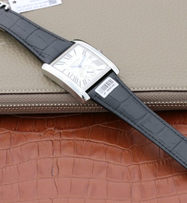 Replica Cartier Tank MC SS Textured White Dial Black Leather Strap - Top club