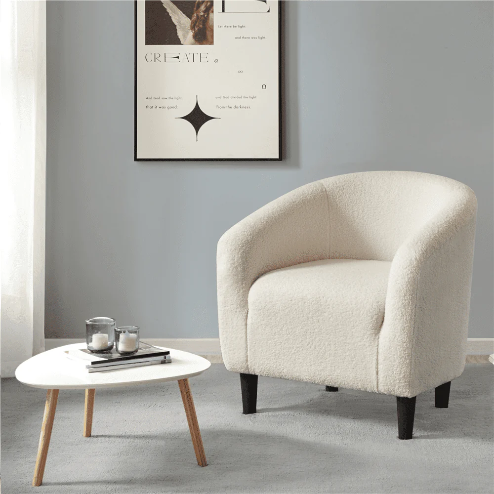 Topeakmart 2pcs Boucle Club Chair Accent Barrel Chair Upholstered Arm Chair, Ivory - Image 13