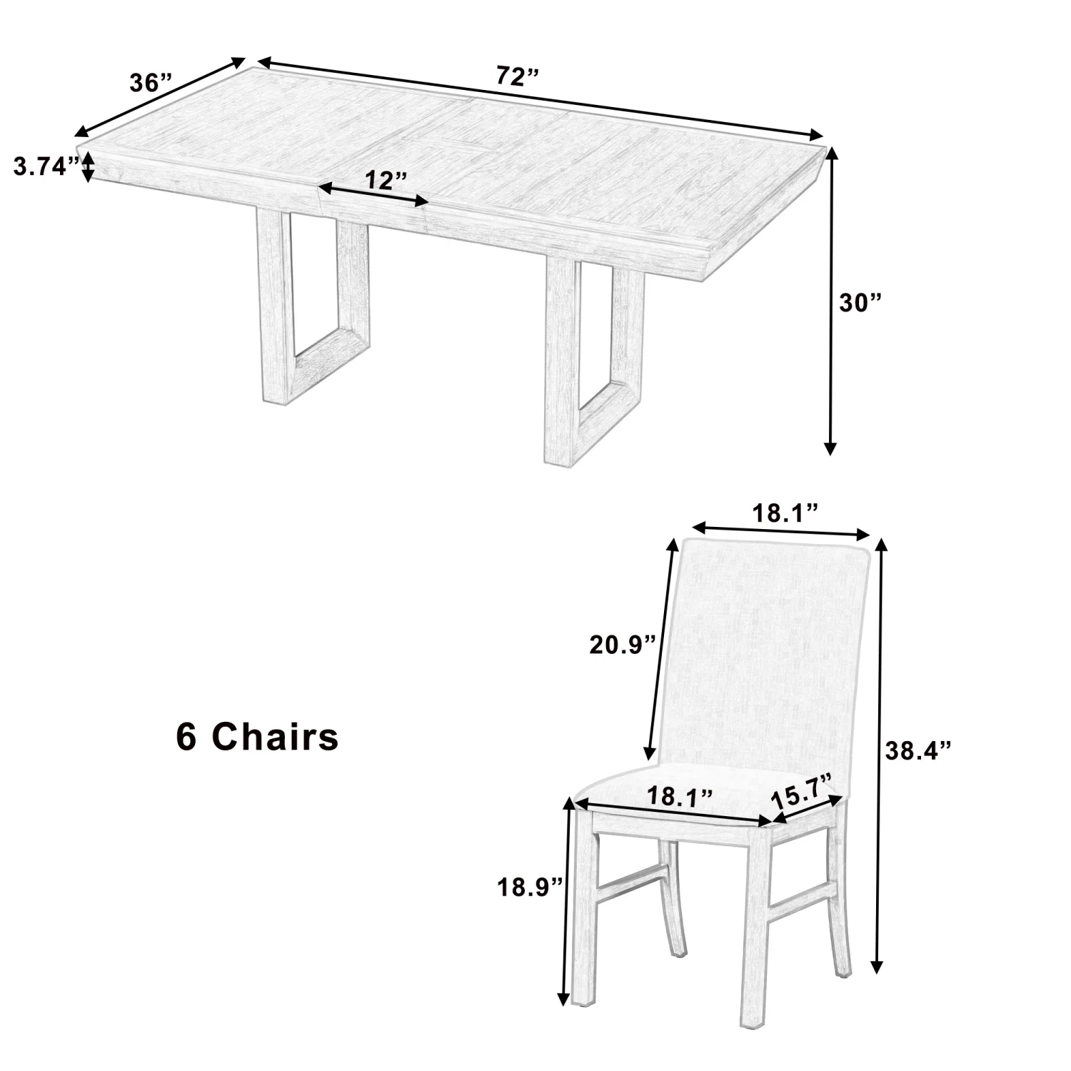 Harper & Bright Designs Farmhouse 7 Pieces Extendable Dining Table Set for 6, Solid Wood Kitchen Table with Butterfly Leaf and 6 Upholstered Chairs, Brown