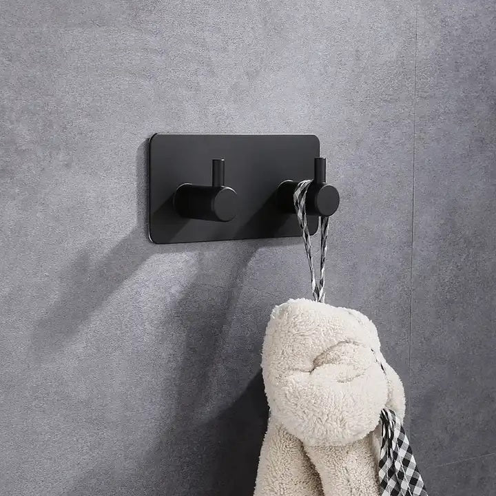 XIVADA Handdoekhaken Duo - Rvs - Plakstrip - Zwart - 2 in 1