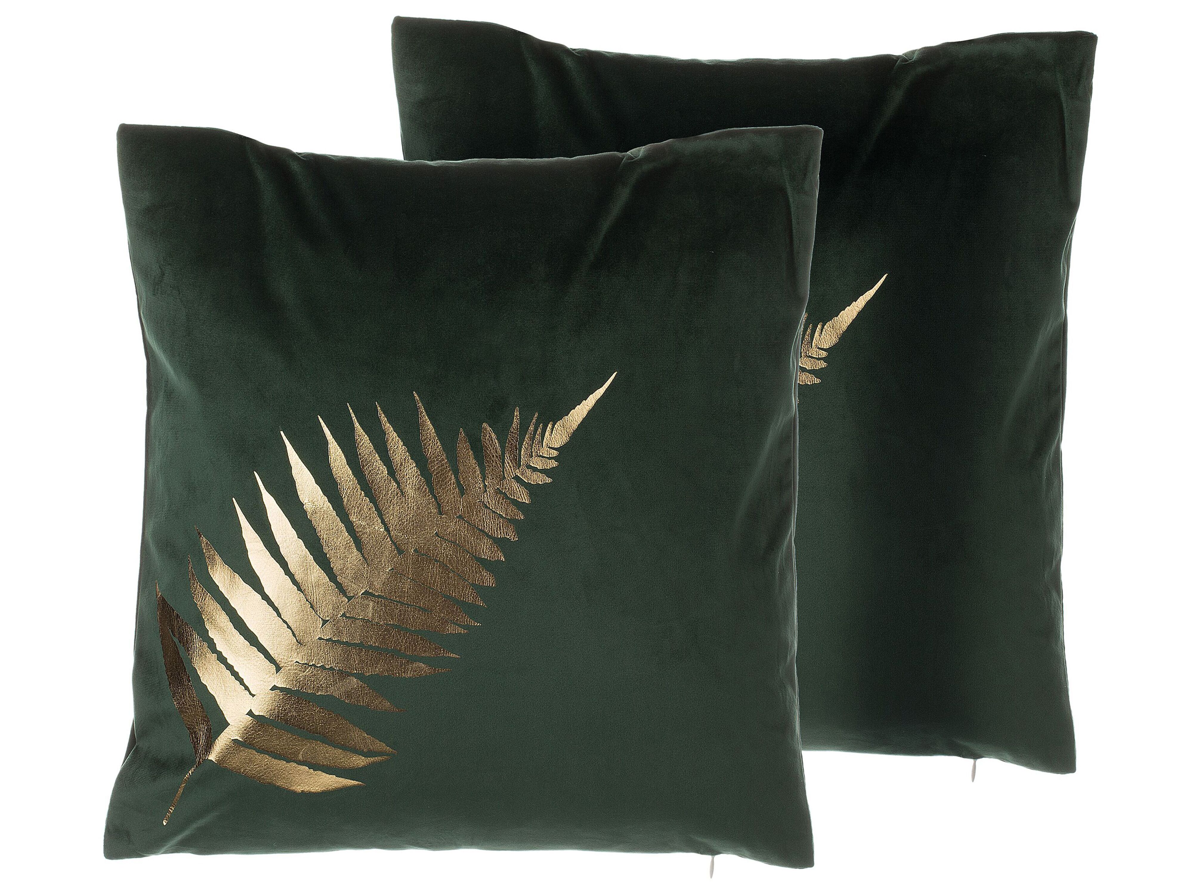 Set of 2 Decorative Cushions FERN Velvet 45 x 45 cm Dark Green Plant Pattern
