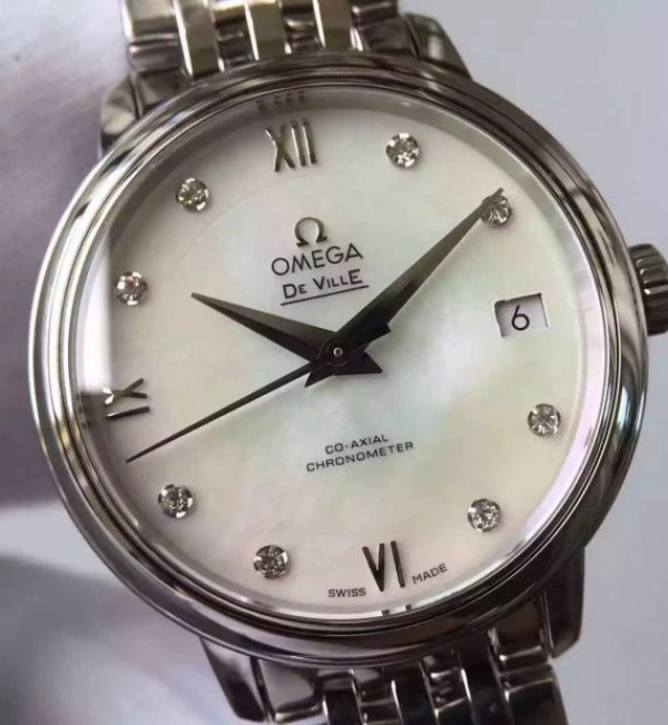 Replica Omega MKF De Ville 33mm Diamonds Markers White Dial SS Bracelet A2824 - Top club