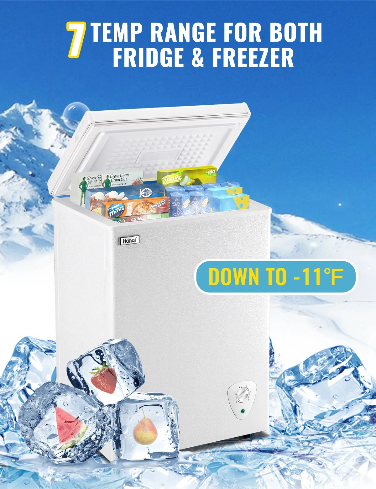 WANAI 3.5 Cu.ft Chest Freezer Small Deep Freeze with 7 Gears Temp Control Office Dorm Kitchen White - Image 4