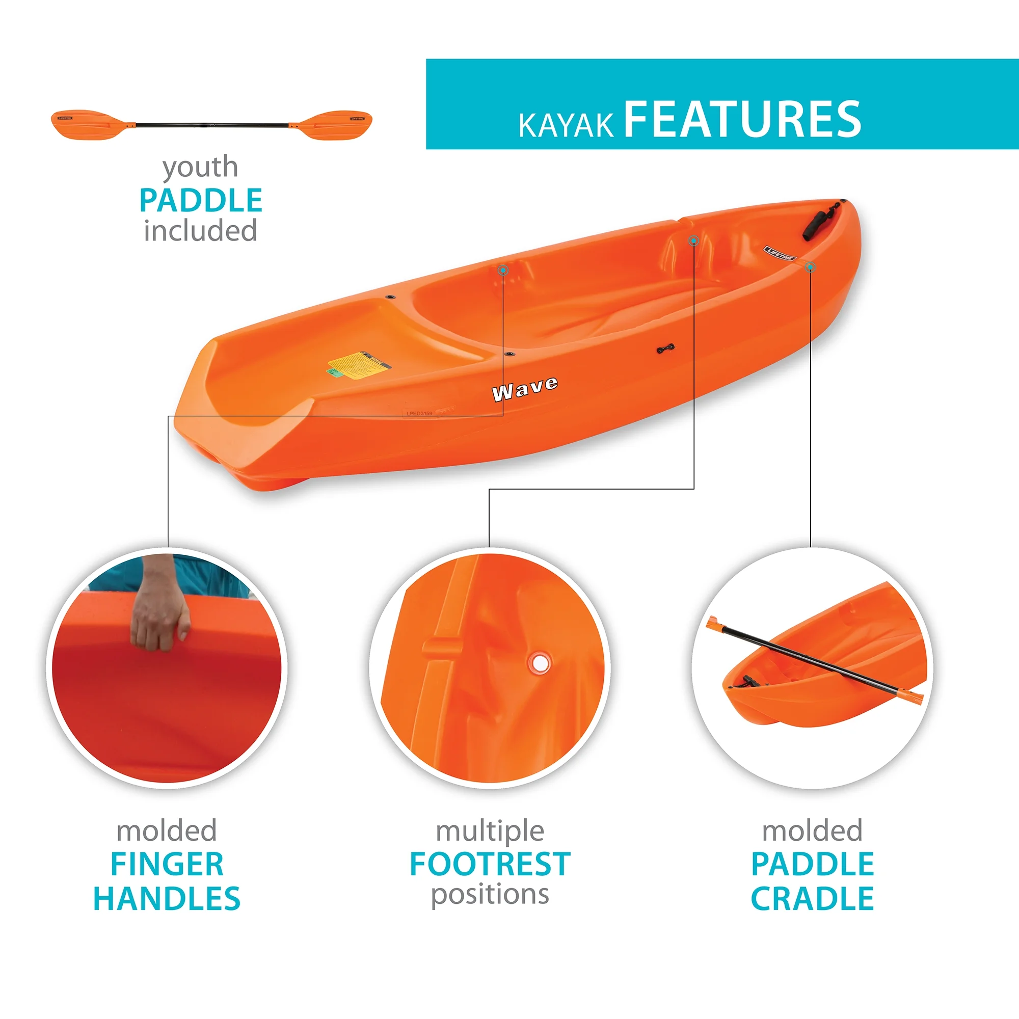 Lifetime Wave 6 ft Youth Kayak, Fire Red (91401) - Image 24