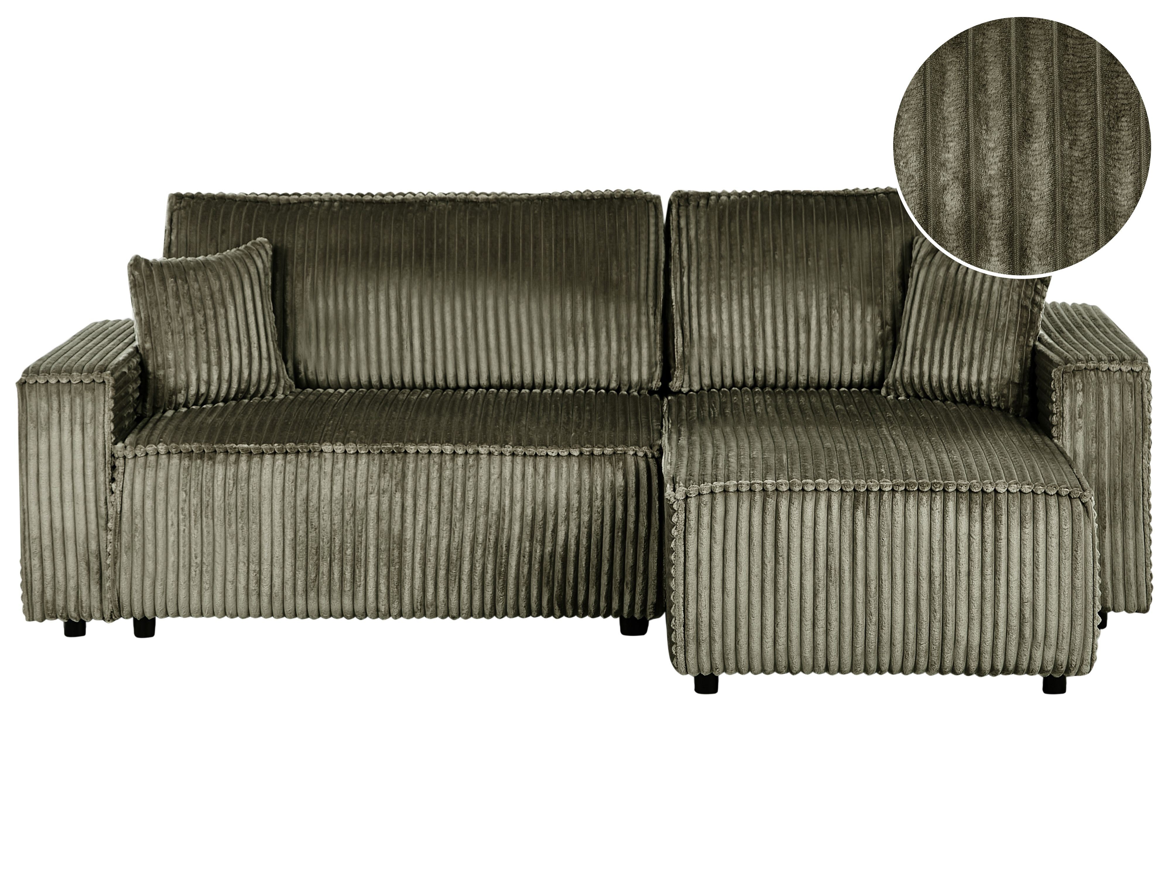 Corner Sofa Bed 3 Seater ABACKA Corduroy Green with Storage Left Hand