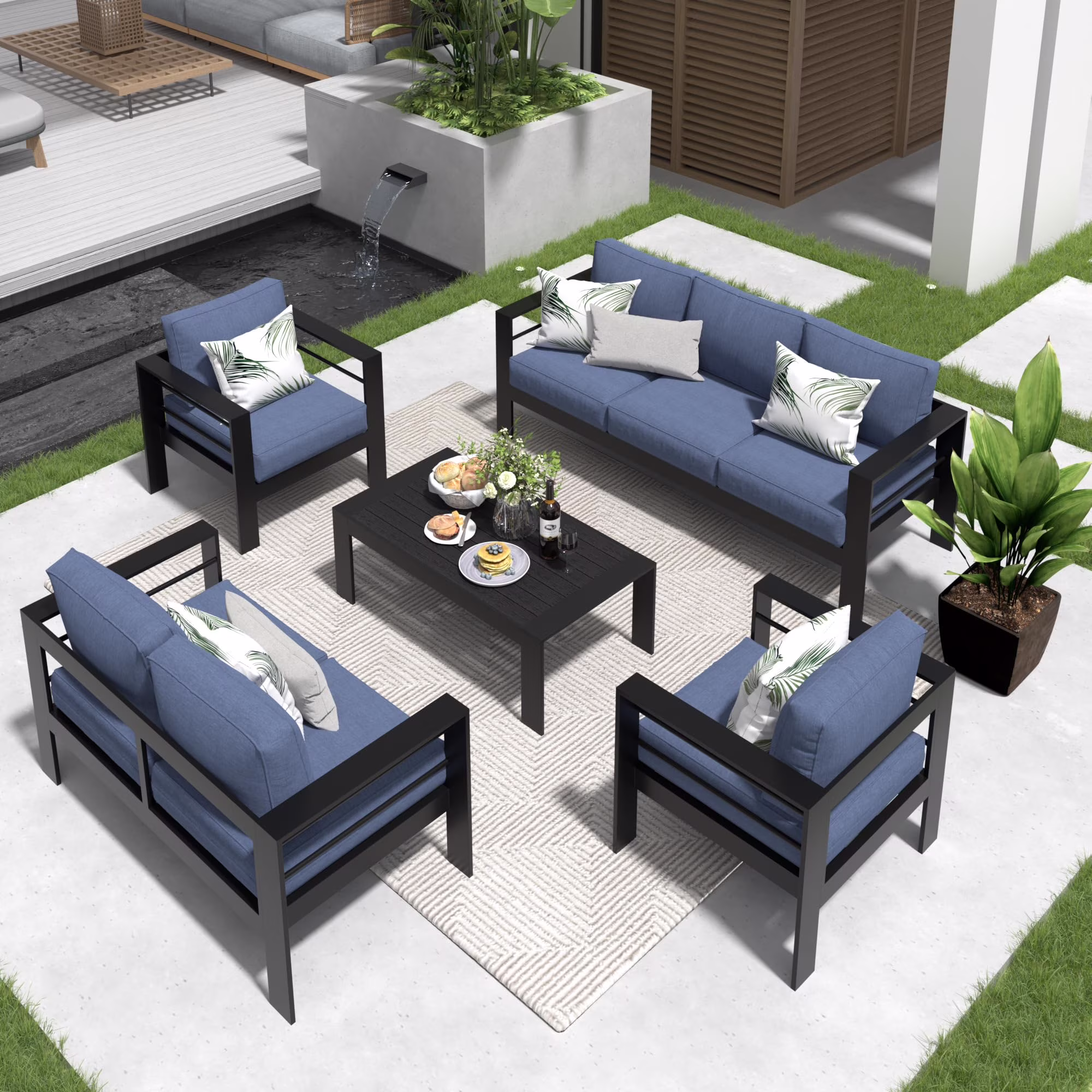 CozyHom 5 Pcs Outdoor Patio Aluminum Furniture Sofa Sets, Outside Patio Conversation Couch Sets With Table&Cushions for Garden Porch, Gray - Image 29