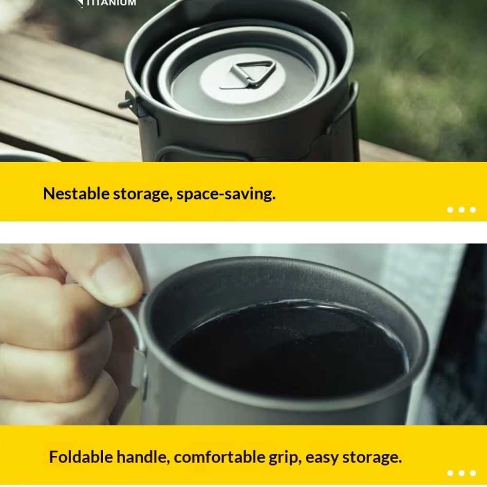 Pure Titanium Cup 400ml to 700ml Water Mug Folding Handle Portable Titanium Water Cup with Lids for Outdoor Camping
