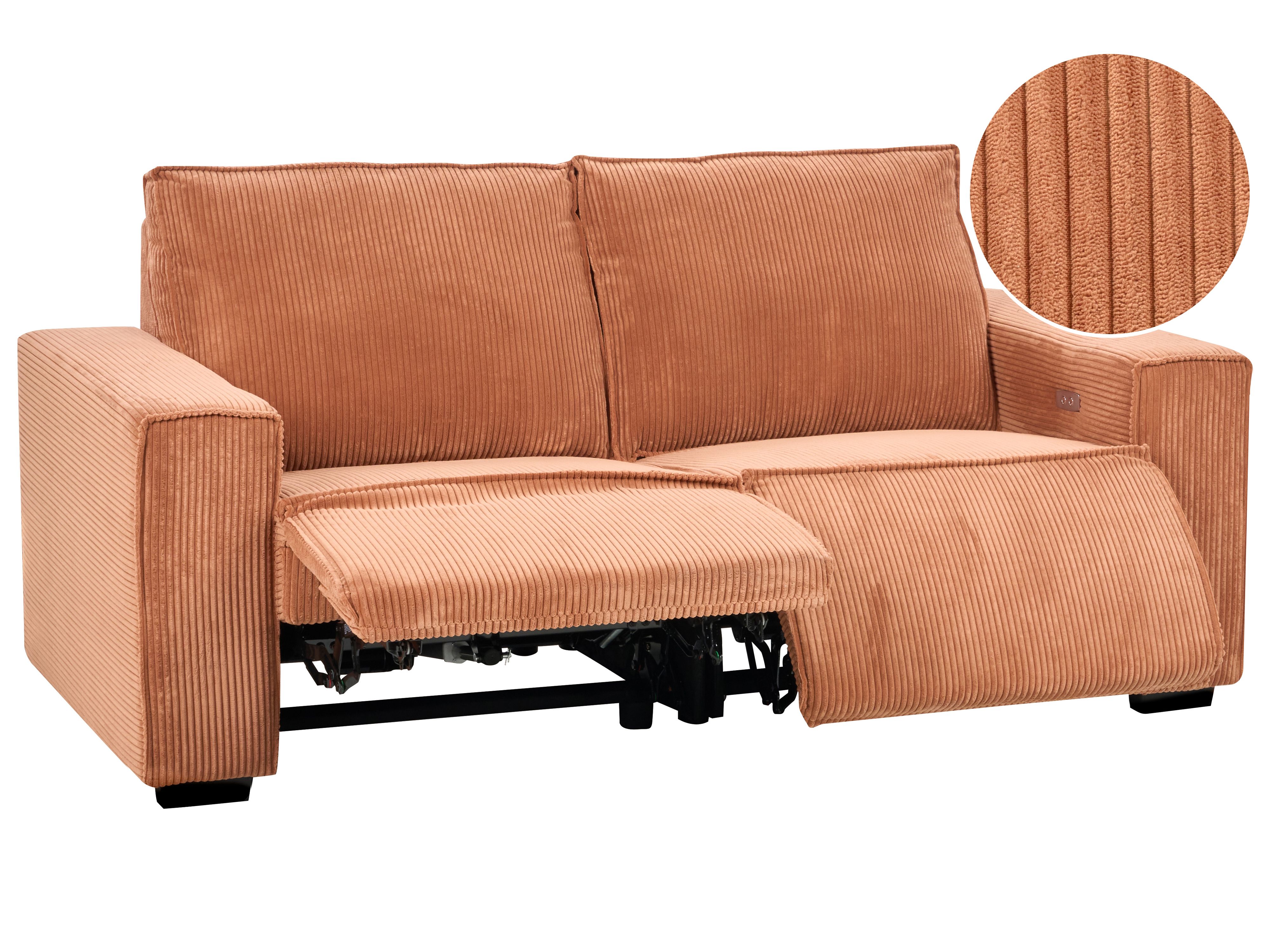 Electric Recliner Sofa 2 Seater NUKARI Corduroy Orange