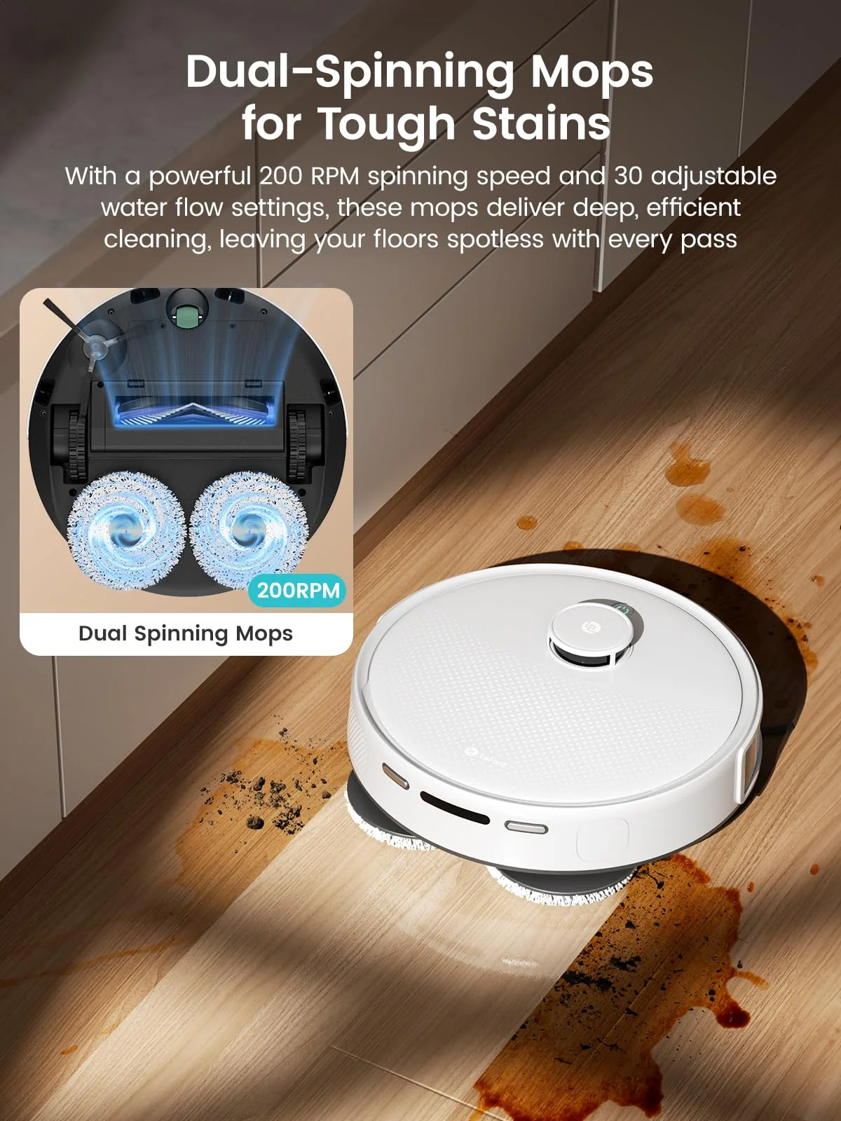 Lefant M3 Robot Vacuum and Mop, 12,000Pa Suction, All-in-One Base Station, Anti-Tangle Brushes & Dual Spinning Mop, 113��F Hot Water Auto Mop Washing & Cool Air Drying, Self-Emptying & Refilling