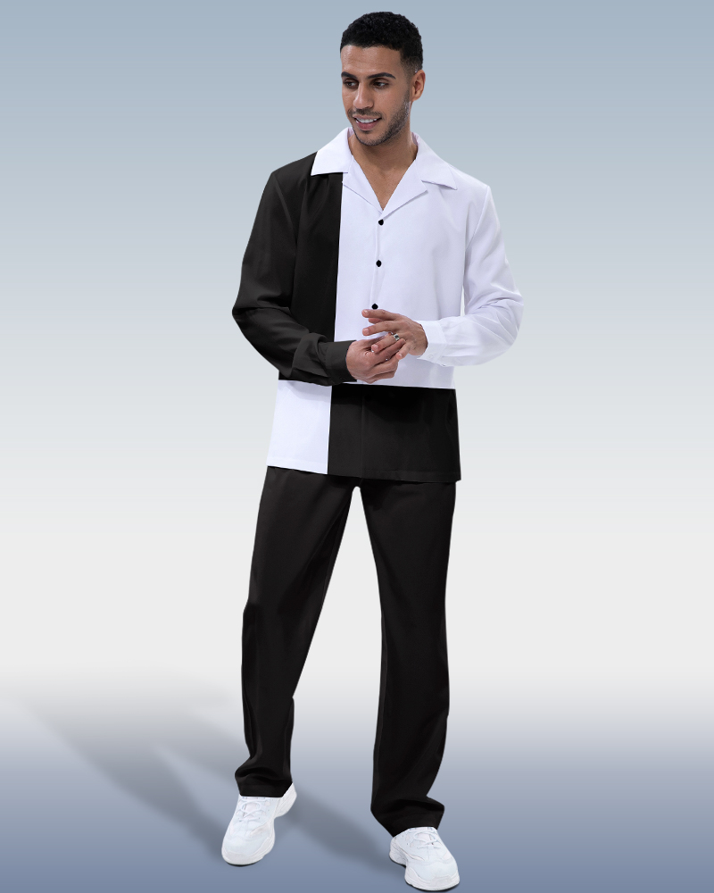 Suitmens Men's Black and White Walking Suit 2-Piece Long Sleeve Suit