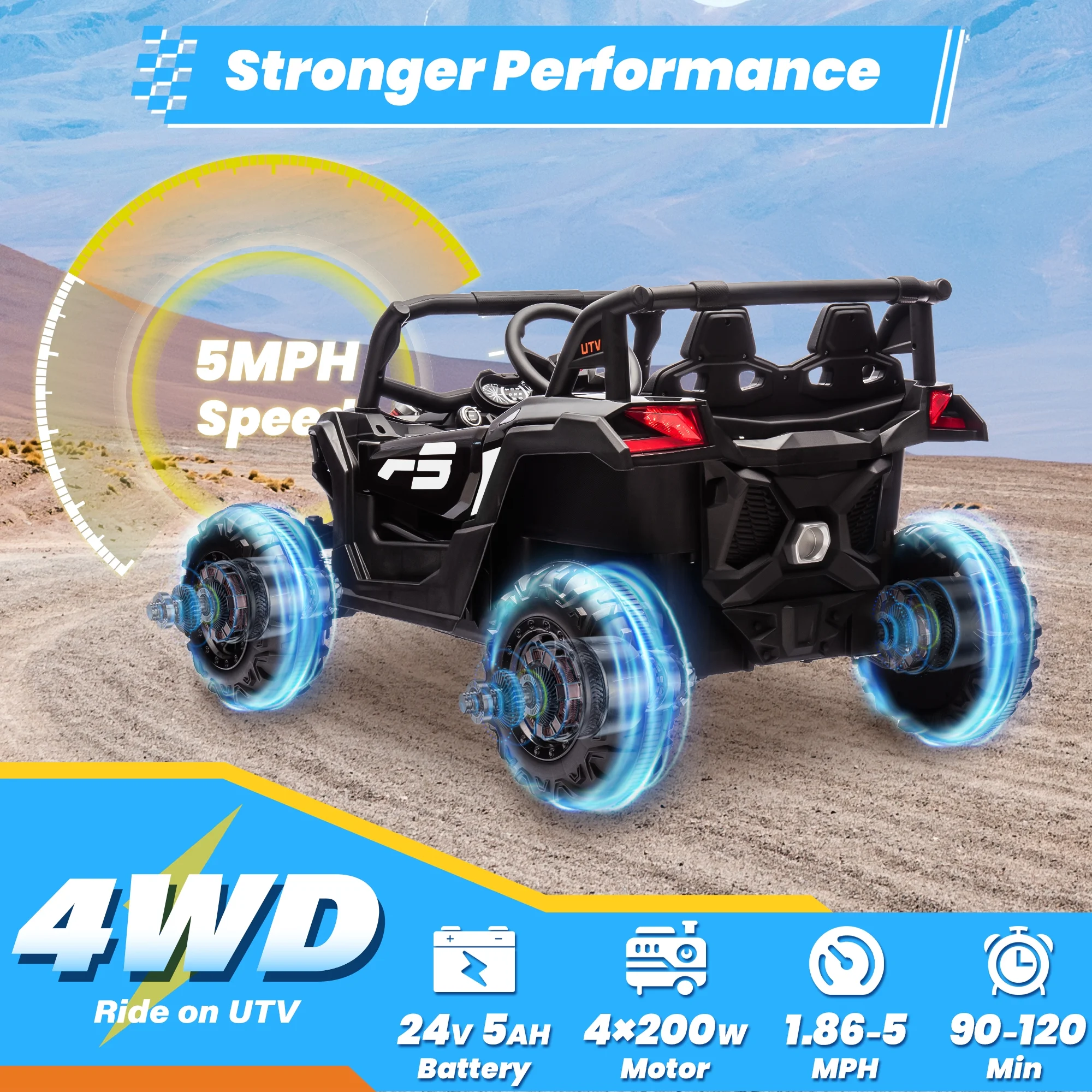 Joyracer 4WD 24 Volt Ride on Toys, 2 Seater Power Car wheels UTV with 800W Motors, Remote Control, Bluetooth Music, Spring Suspension, LED Light, Pink - Image 23