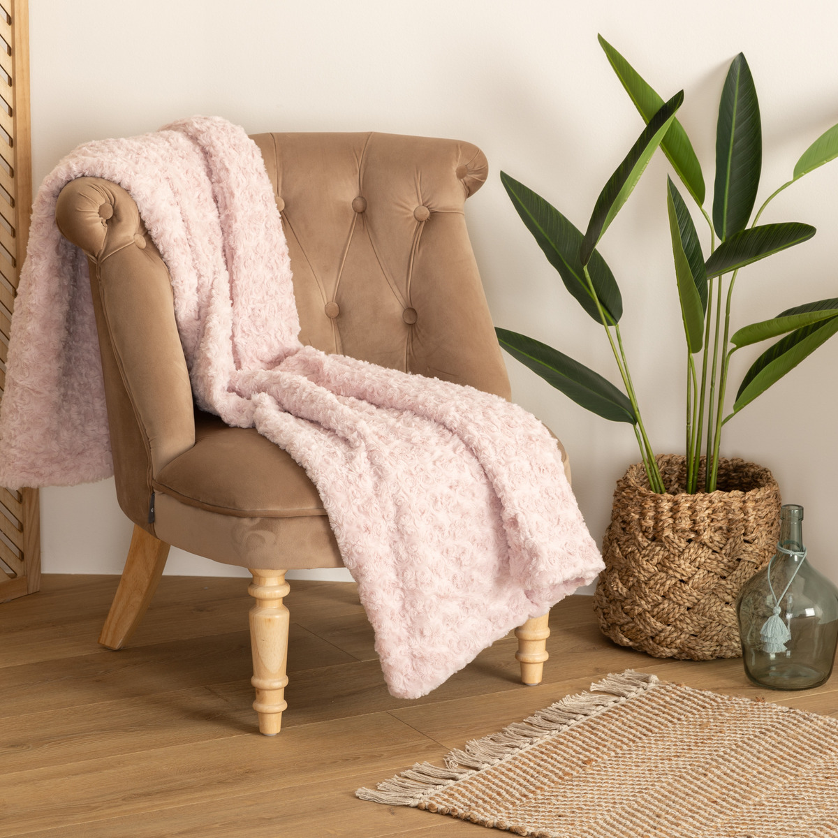 Faux fur plaid "Bouclette" Pink, 120x160 cm