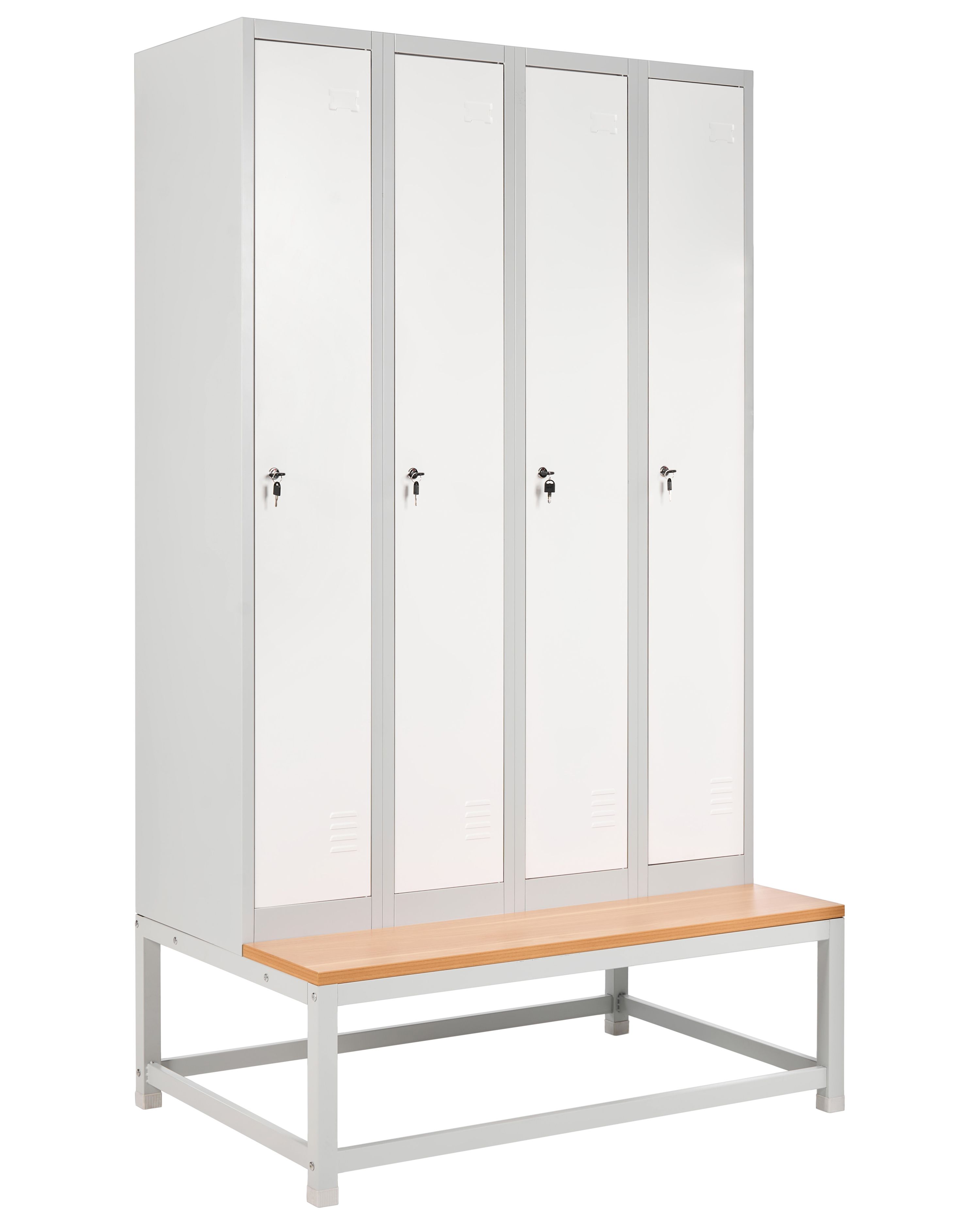 4-Door Storage Locker with Bench ATHLETE Metal Grey/ White