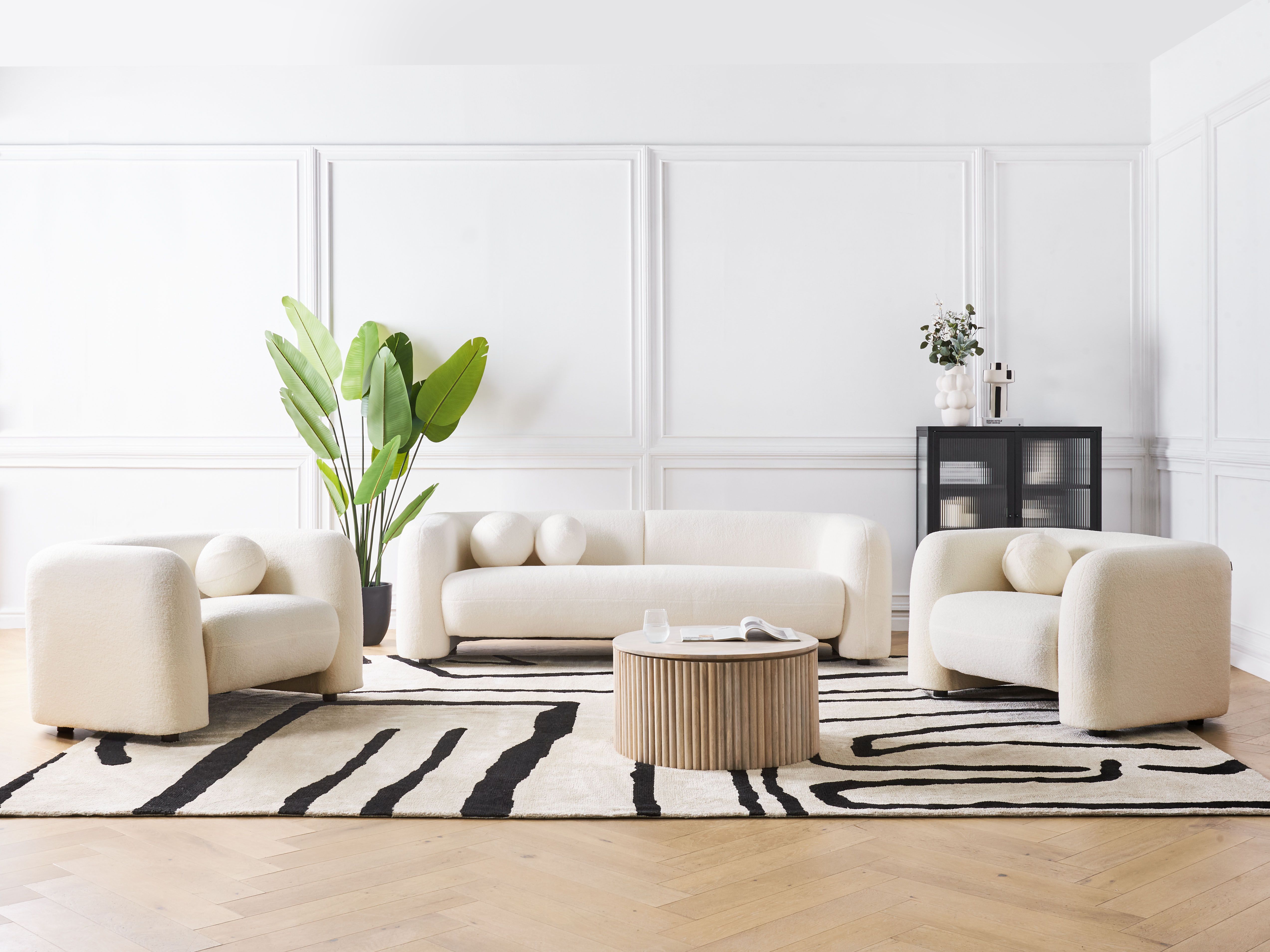 Living Room Set 5 Seater LEIREN Boucle White
