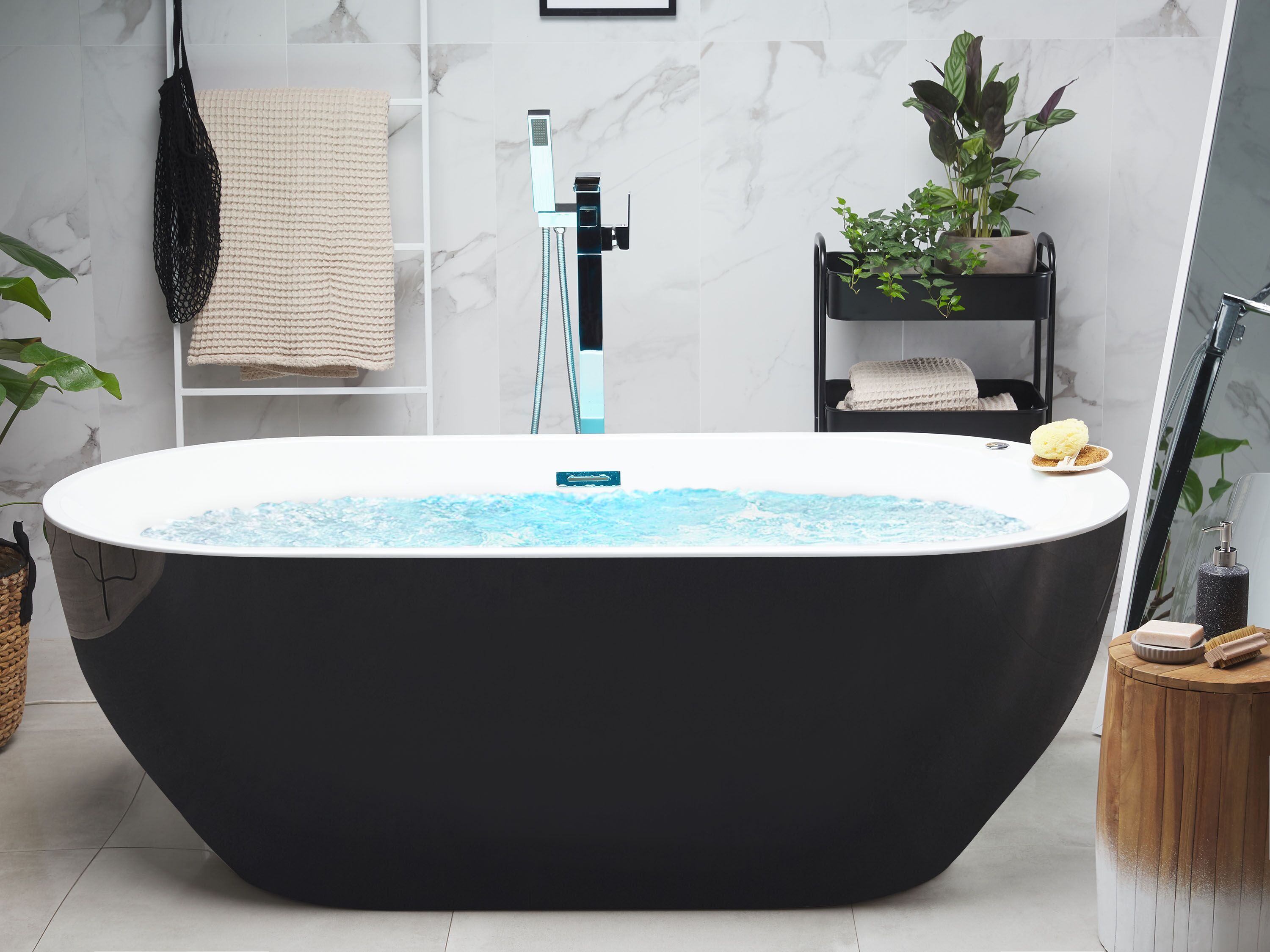 Freestanding Hot Tub with LED NEVIS 1700 x 800 mm Black