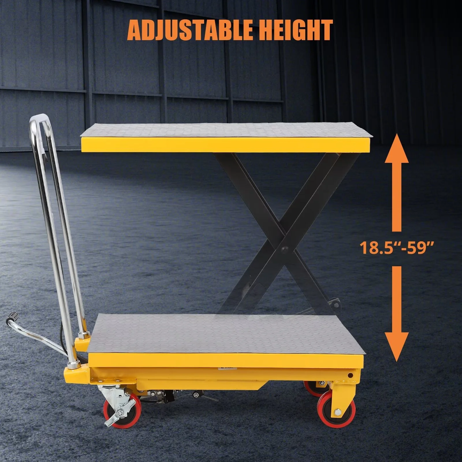 Hydraulic Lift Table Cart, 500lbs Capacity 59" Lifting Height, Single Scissor Lift Table Cart with 4 Wheels and Non-Slip Pad, Manual Elevating Cart for Material Handling Transportation - Image 9