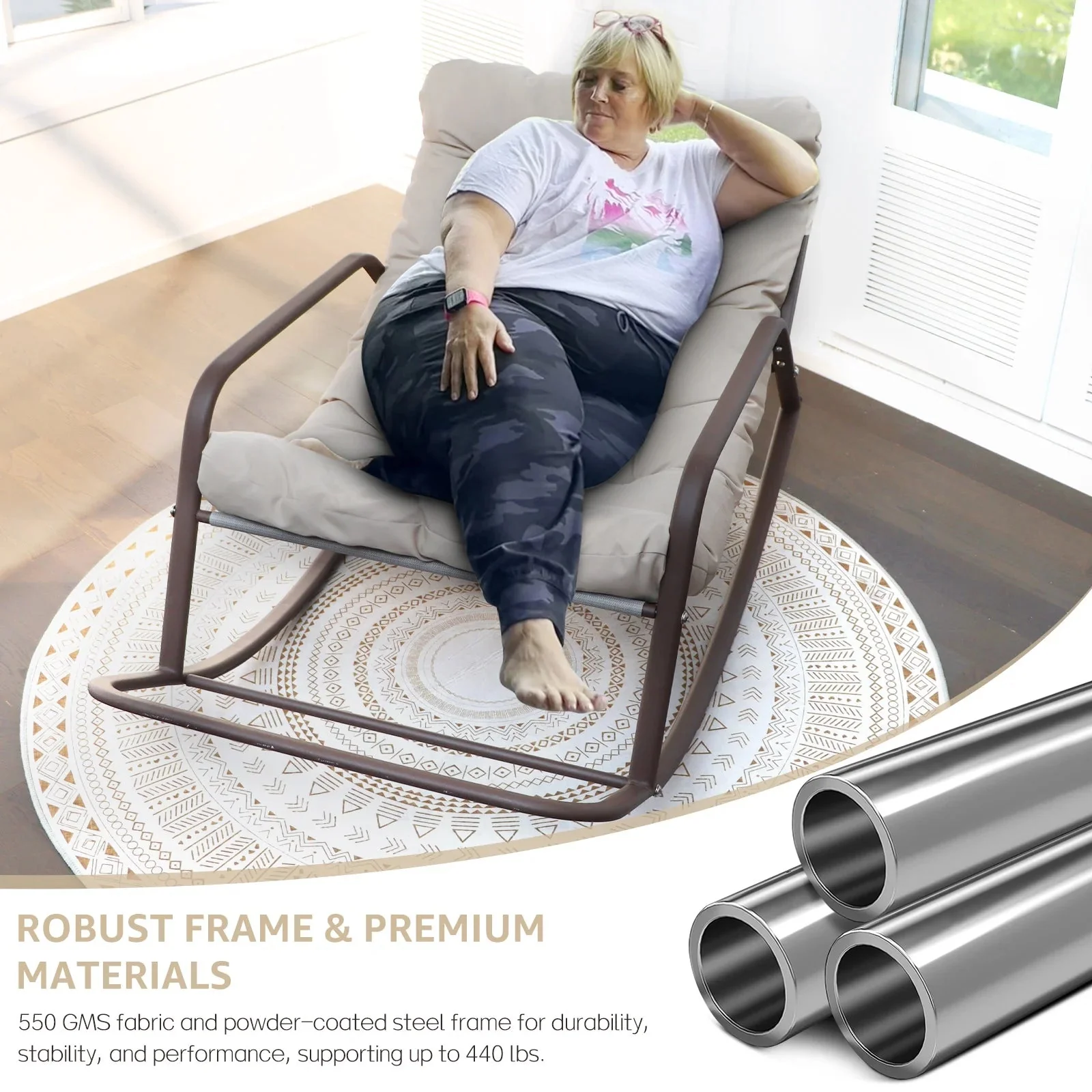 RADIATA Oversized Wicker Papasan Rocking Recliner With Footrest, 450 lbs, Beige - Image 5 RADIATA Oversized Wicker Papasan Rocking Recliner With Footrest, 450 lbs, Beige - Image 5