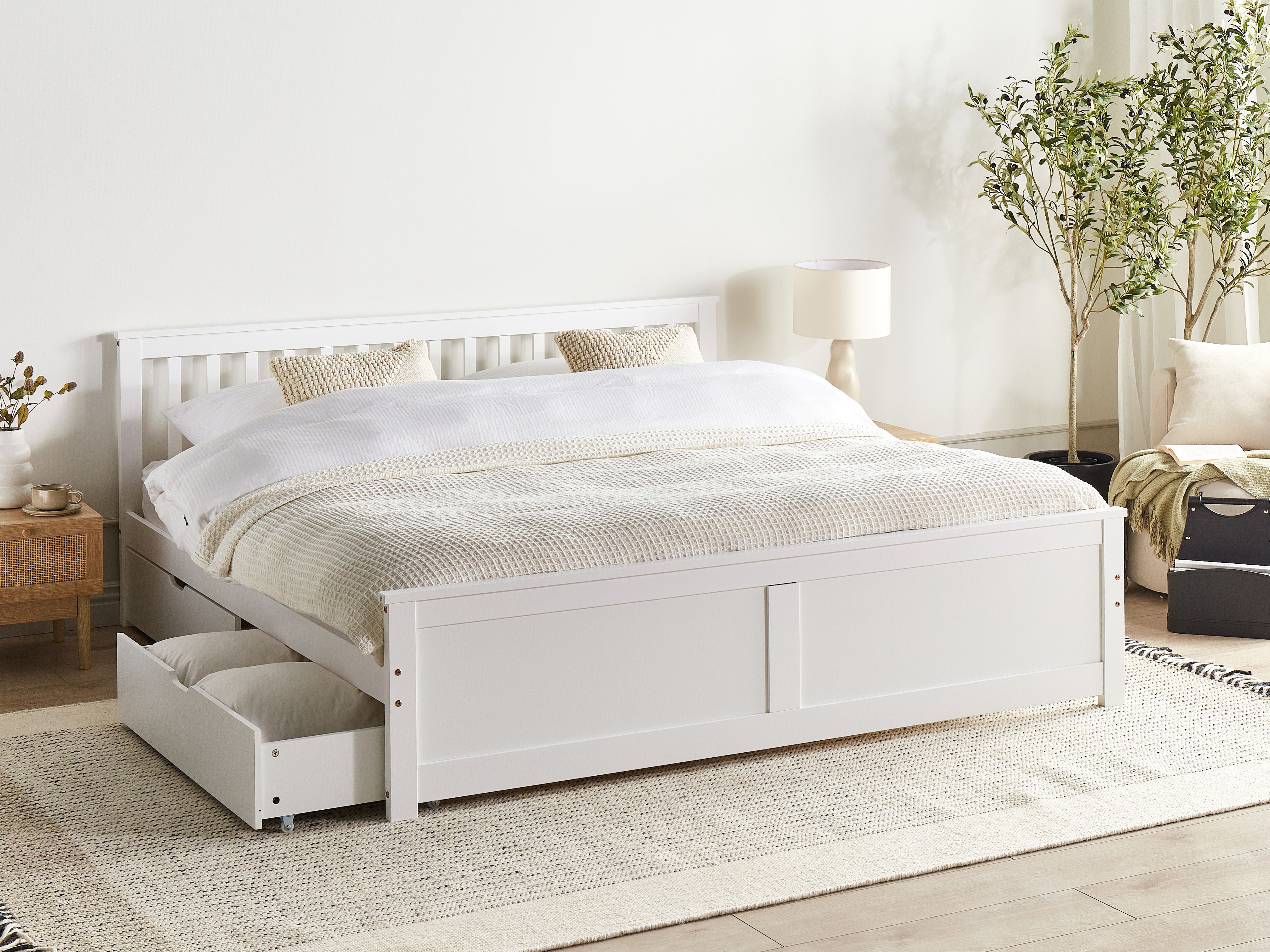 Bed with Storage Drawers Pine Wood OLENDON 180 x 200 cm (EU Super King) White